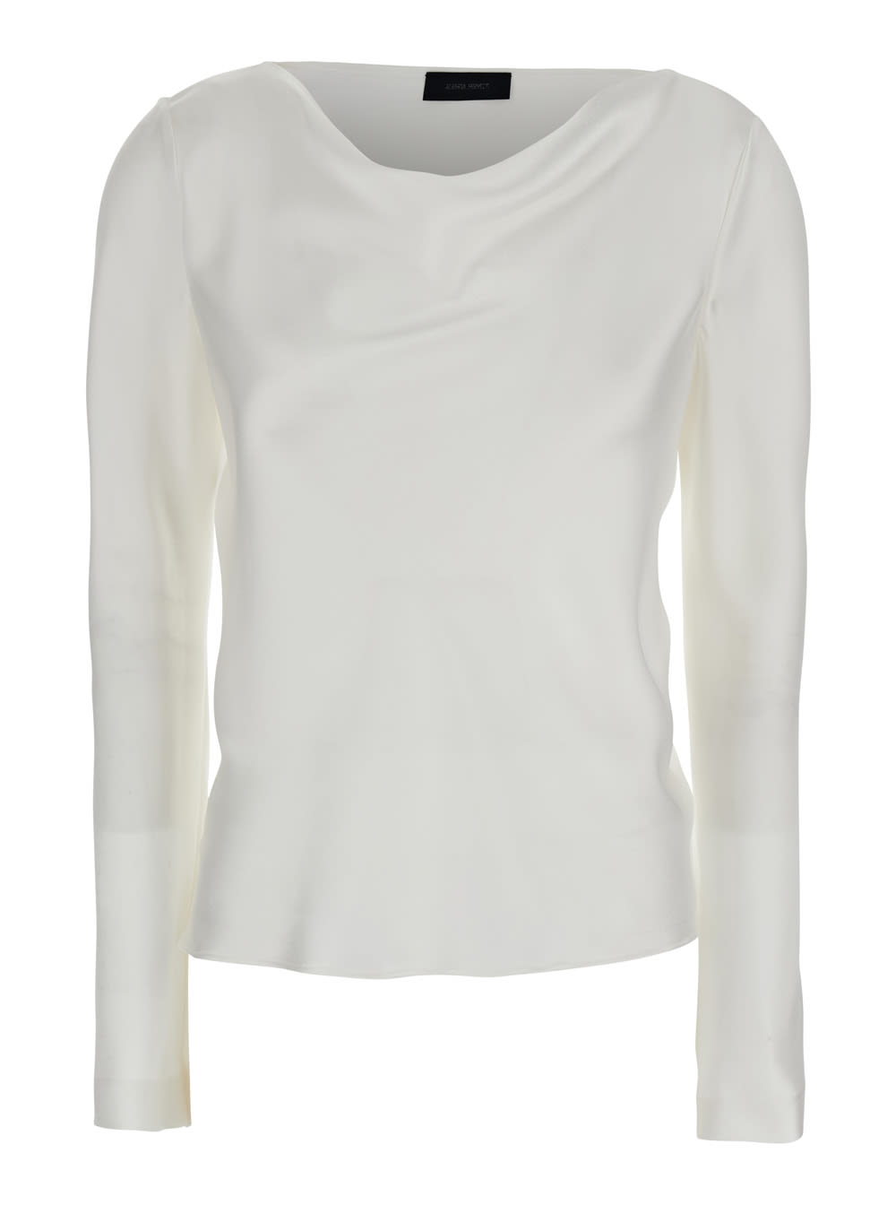 White Blouse With Draped Neck In Satin Woman