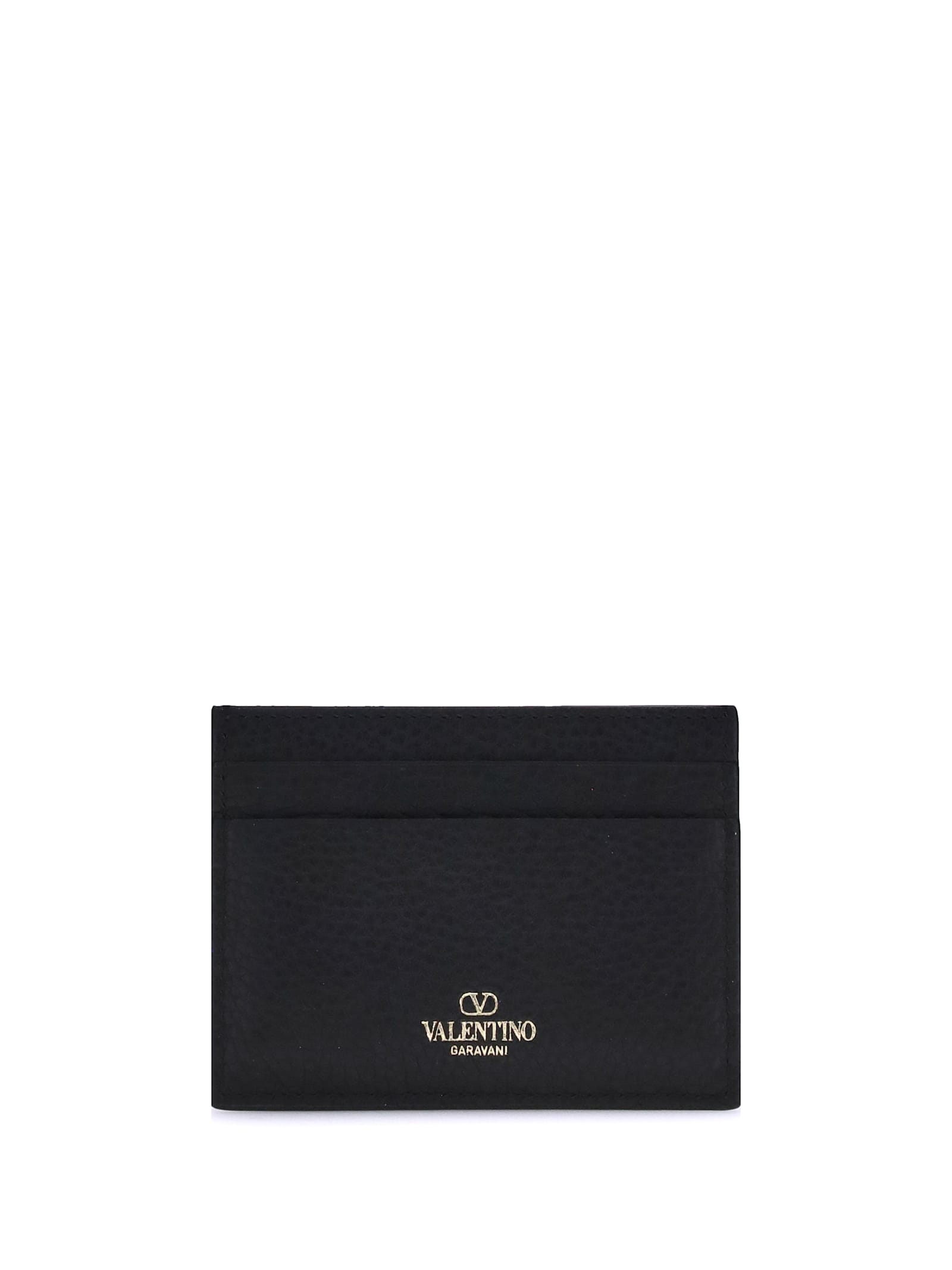 Valentino Rockstud Grainy Leather Card Holder In Black