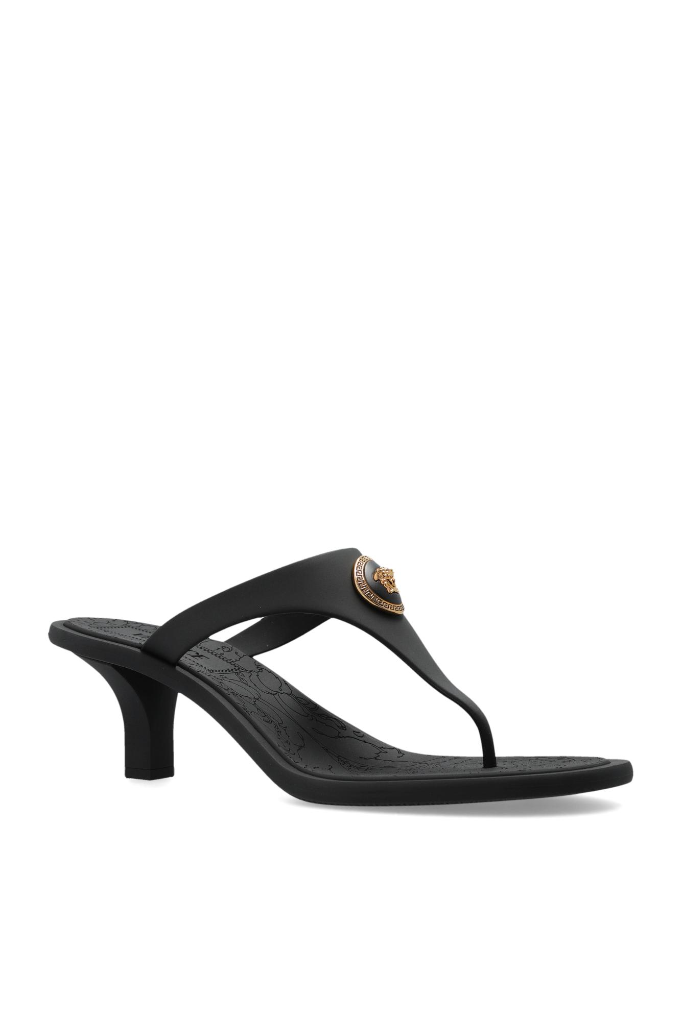 Versace Kitten Heel Thong Sandals With Medusa Detail In Multi