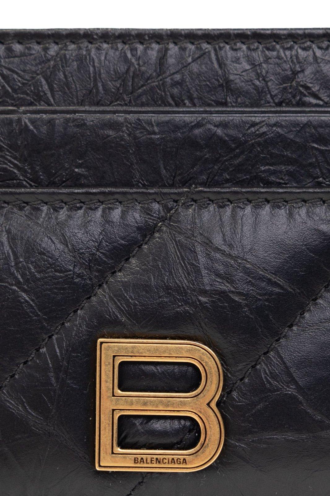 Shop Balenciaga Logo Plaque Quilted Cardholder In Black