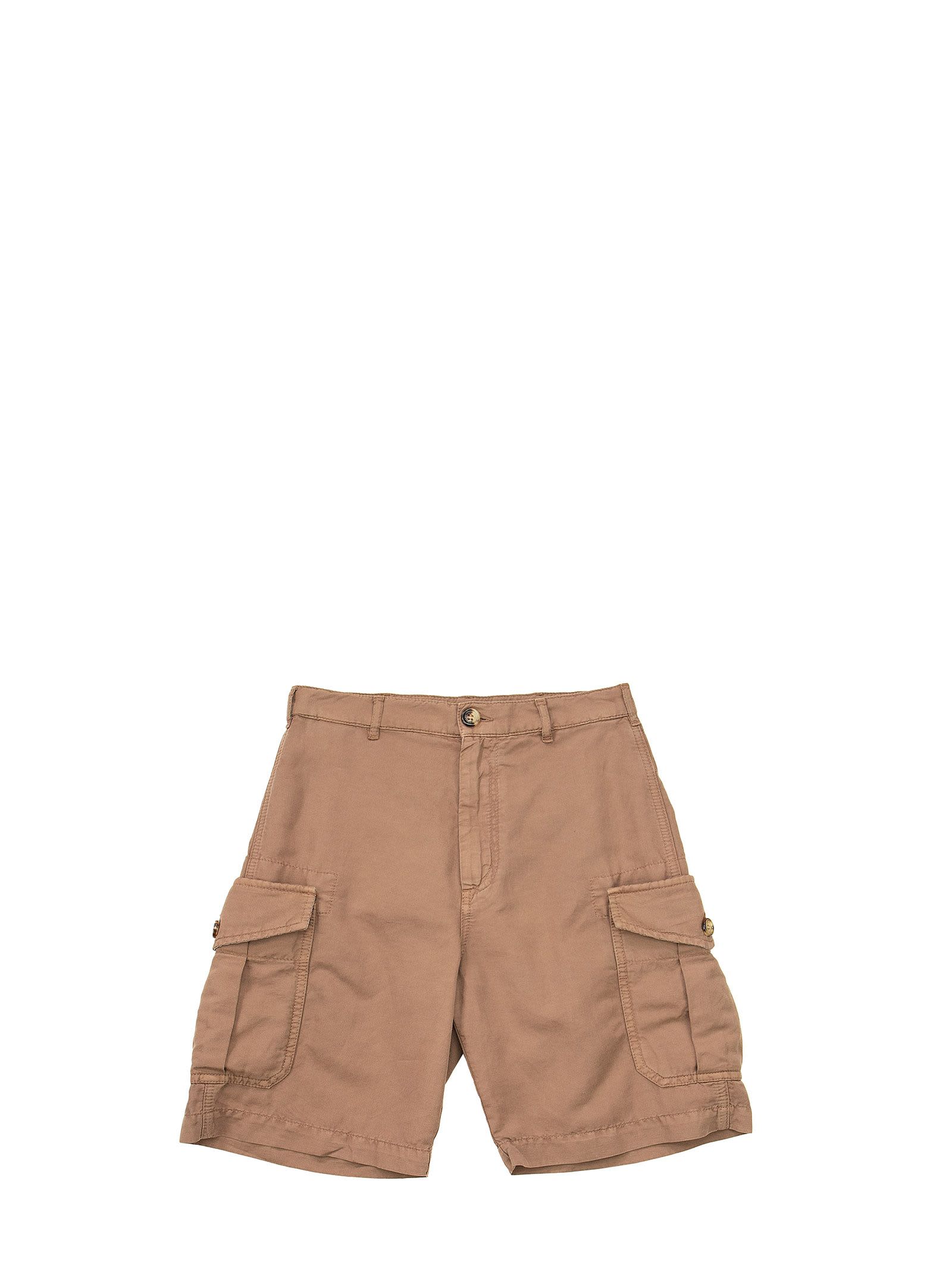 Brunello Cucinelli Garment-dyed Bermuda Shorts In Linen And Cotton Gabardine With Cargo Pockets