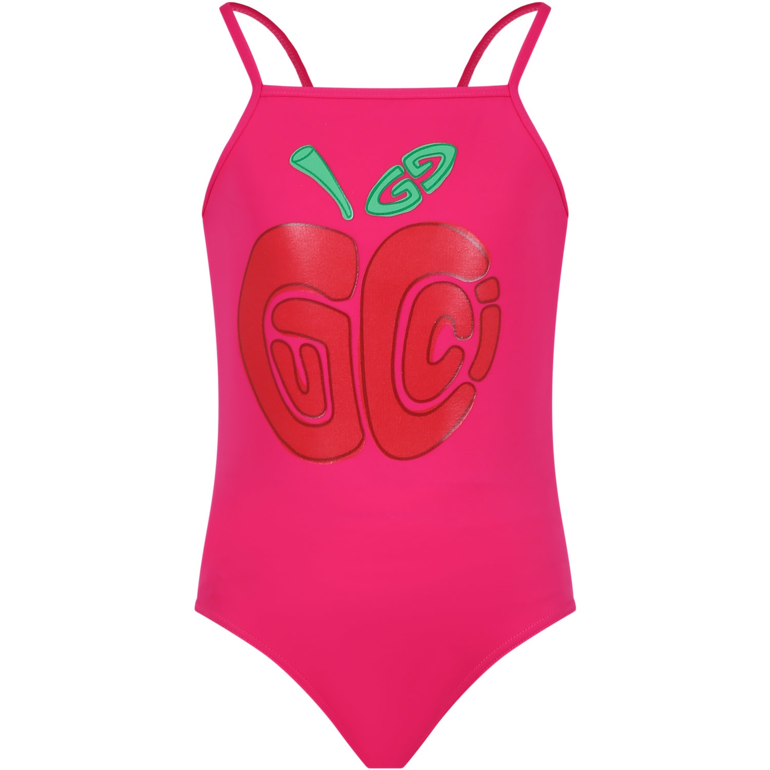 Gucci Kids' Fuchsia One-piece Swimsuit For Girl With  Apple Print