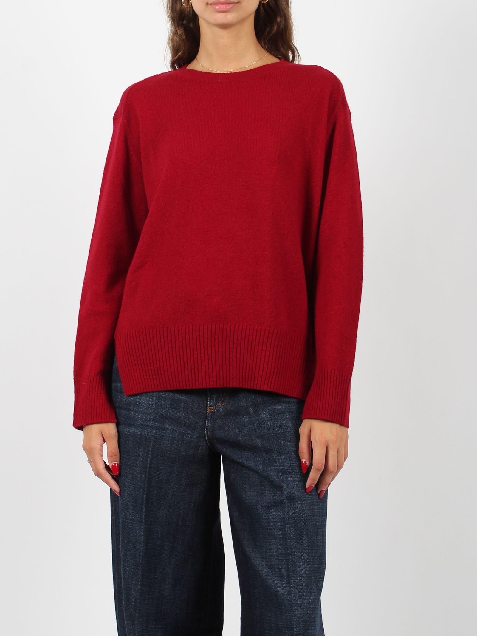 Shop Be You Relaxed Round Neck Sweater In Dark Red