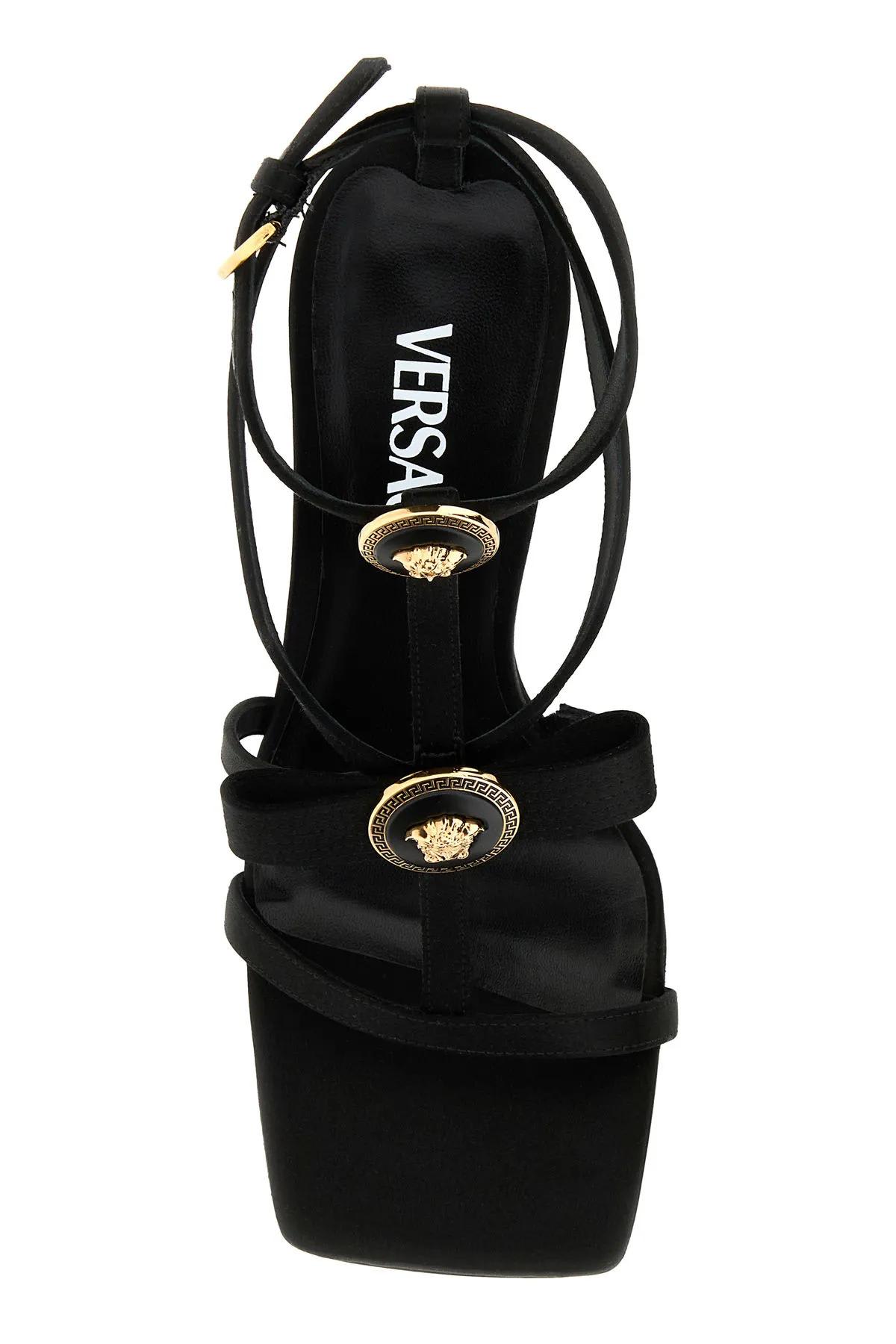 VERSACE BLACK SATIN SANDALS 