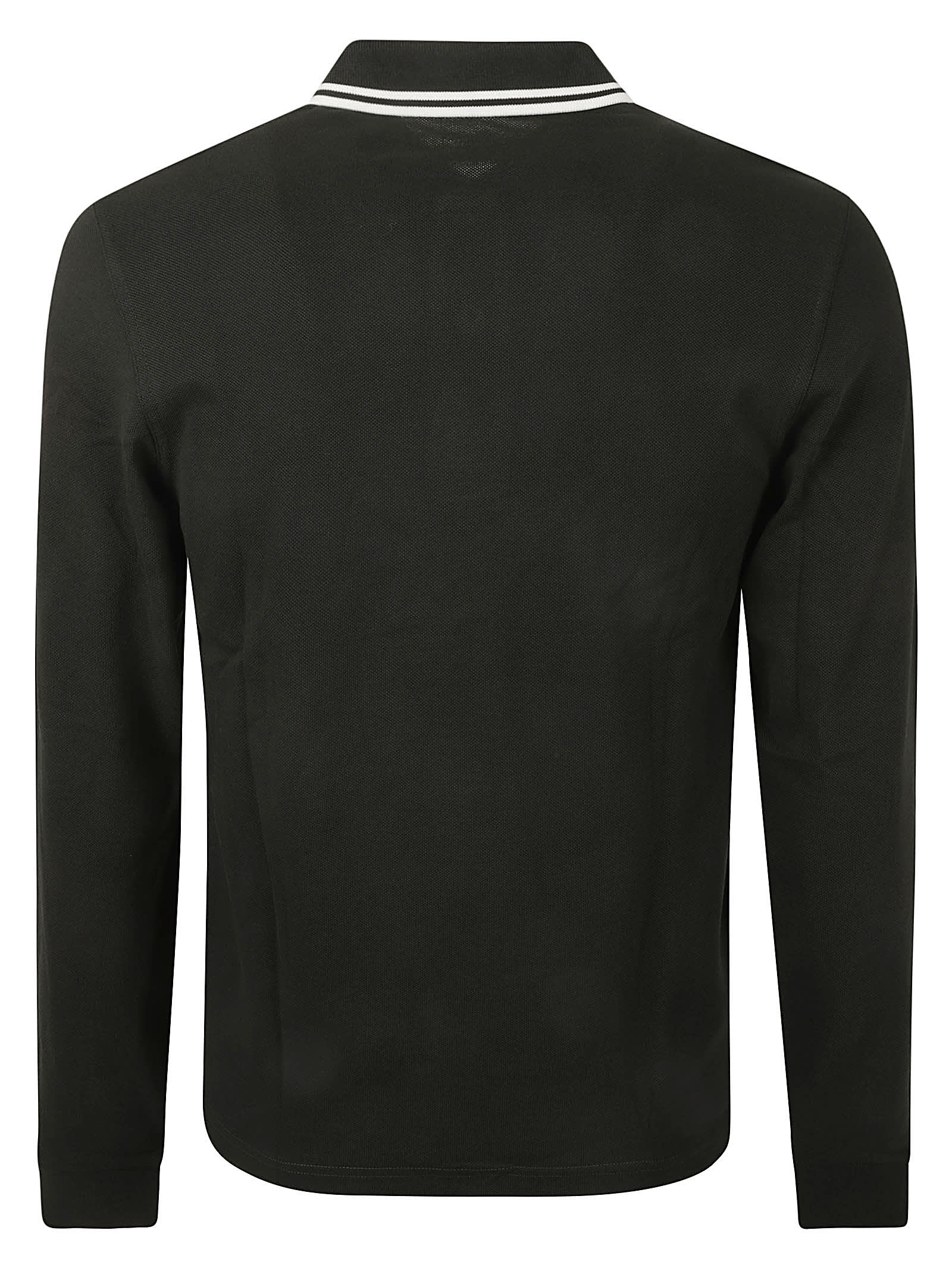Fred Perry Authentic Long Sleeved Twin Tipped Polo Black In Nightgreen/snwht
