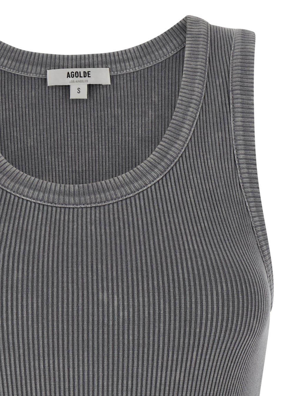 Shop Agolde Grey Ribbed Tank Top In Cotton Blend Woman