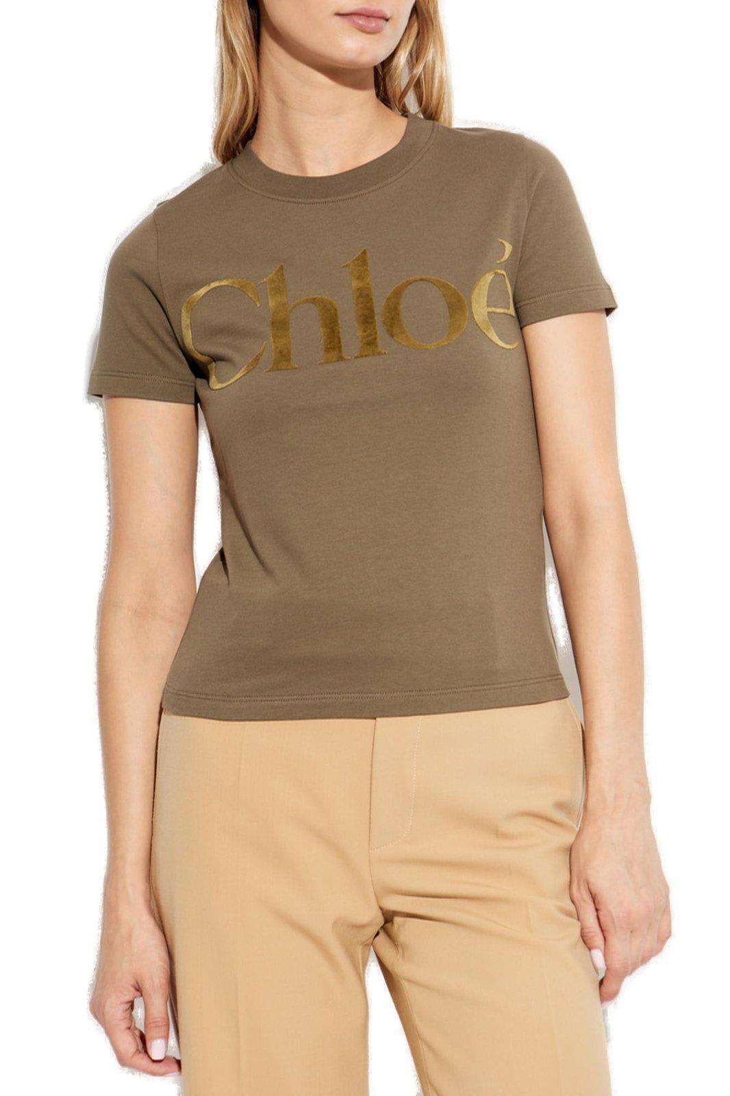 Chloé Logo Lettering T-shirt In Brown