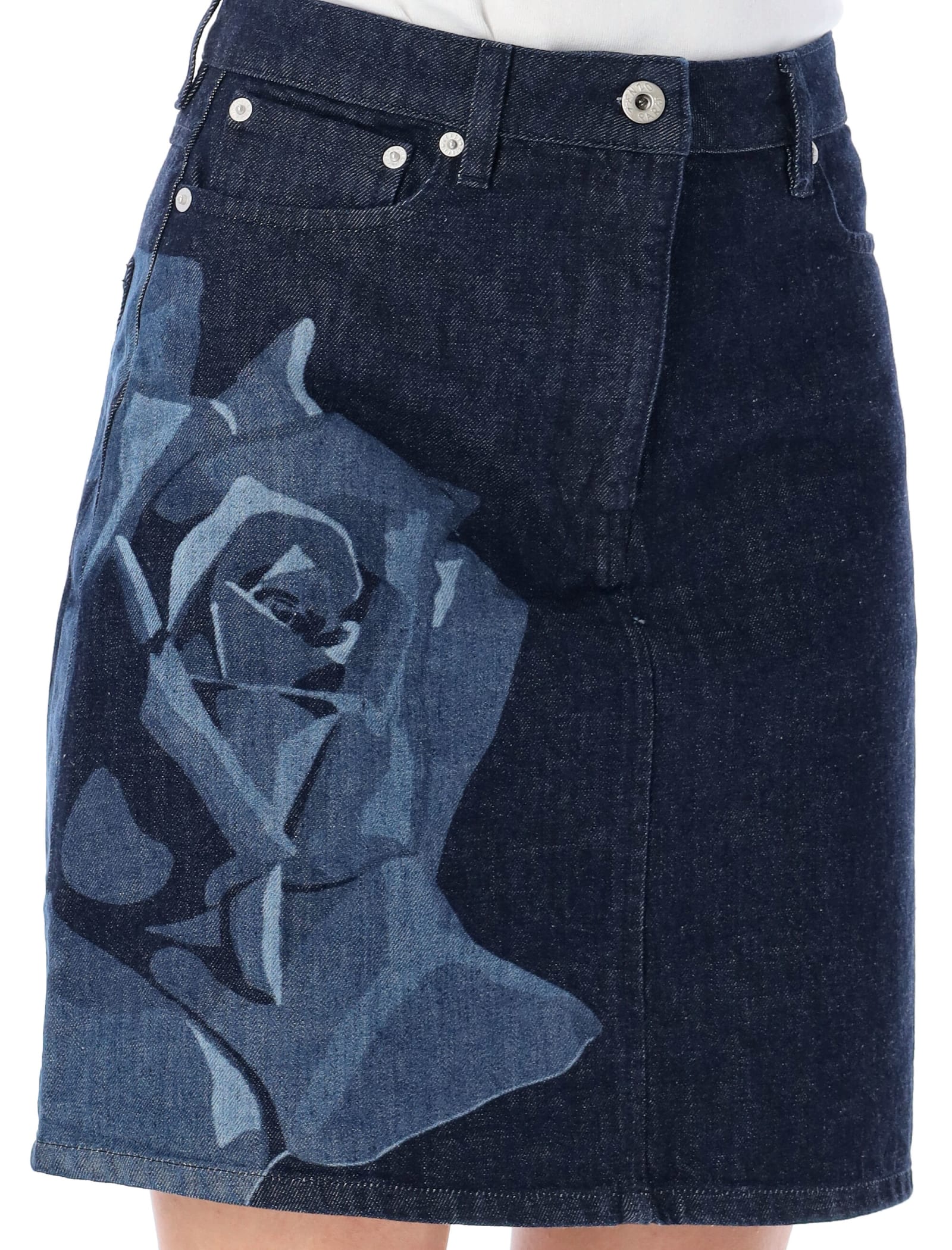 Shop Kenzo Rose Small Skirt In Rinse Blue Denim