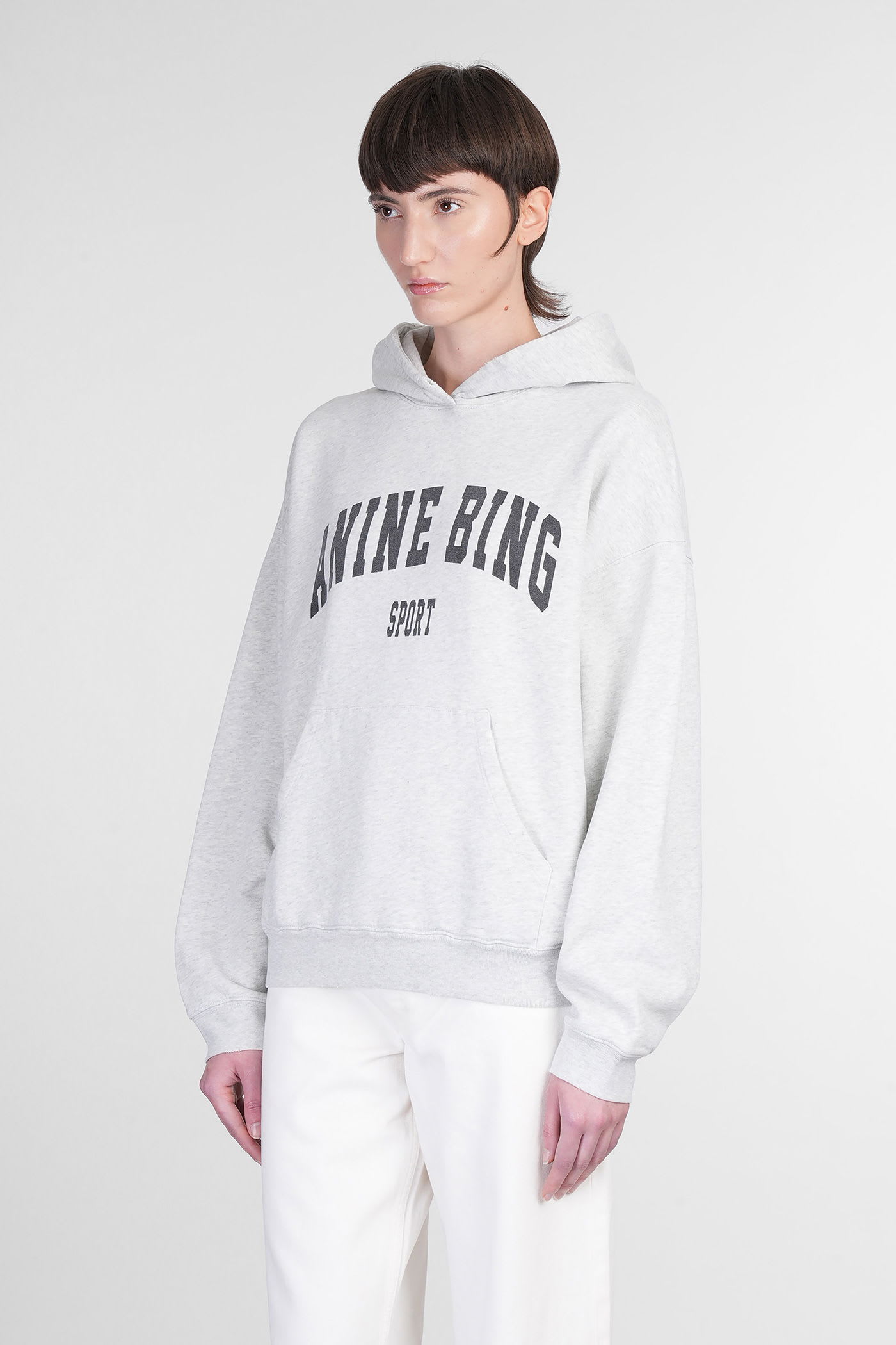 Anine Bing Harvey Sweatshirt In Grey Cotton In White