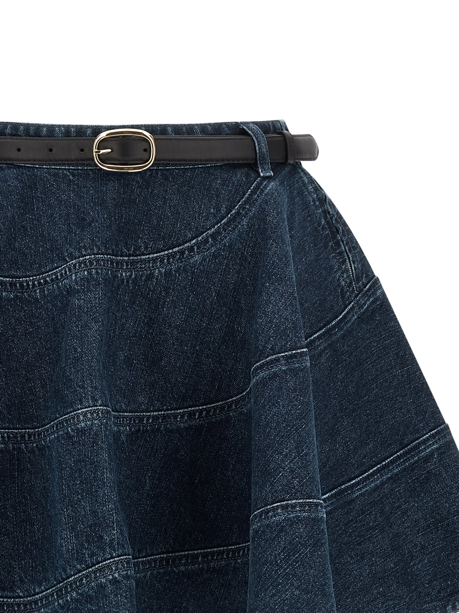 Self-portrait Flared Denim Mini Skirt In Blue