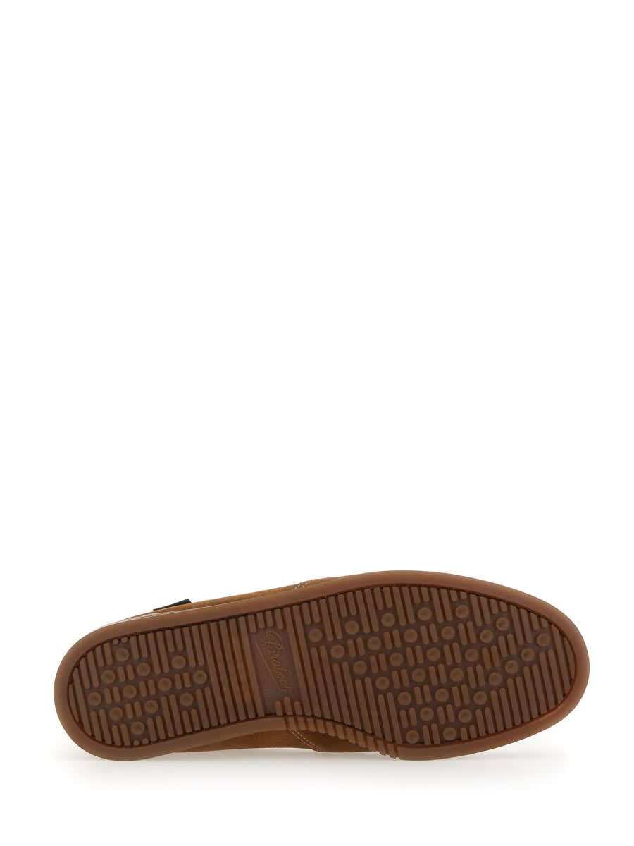 Paraboot Suede Loafers With Rubber Sole And Stitch Detailing In Buff