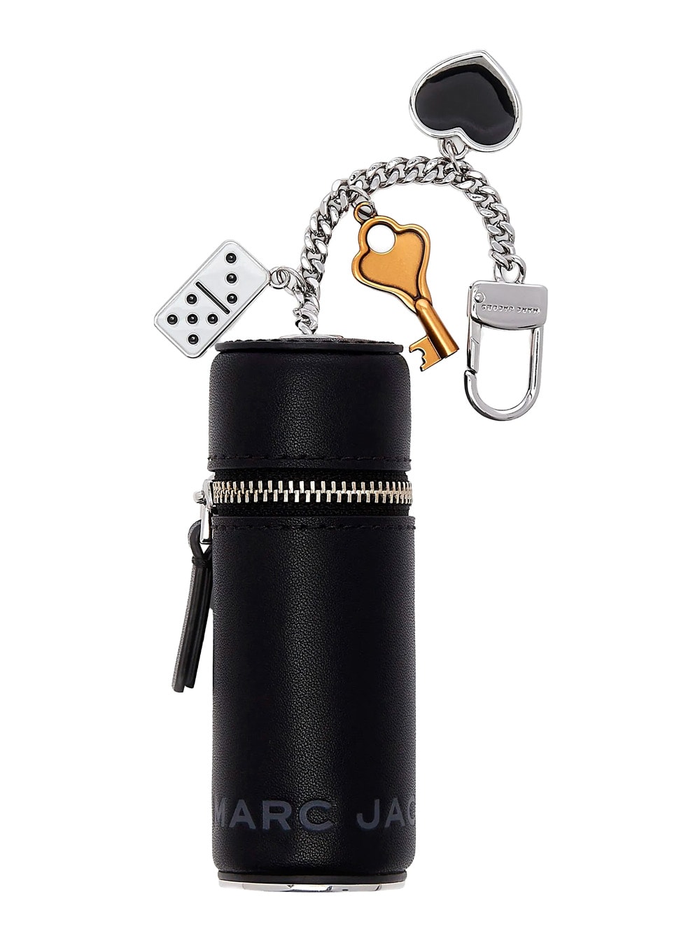 Marc Jacobs The Lipstick Case Charm Black Keychain With Pendants And Logoed Lipstick Holder In Leather And Brass