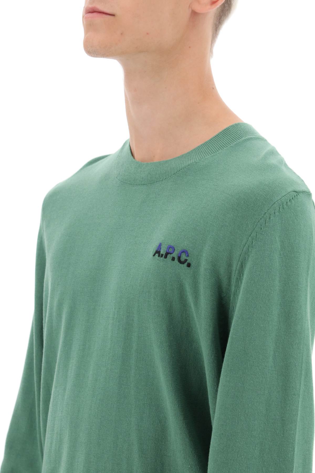 Shop Apc Crew-neck Cotton Sweater In Vert /marine