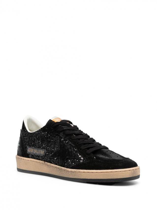 Golden Goose Sneakers Ball-star In Suede E Glitter In Nero