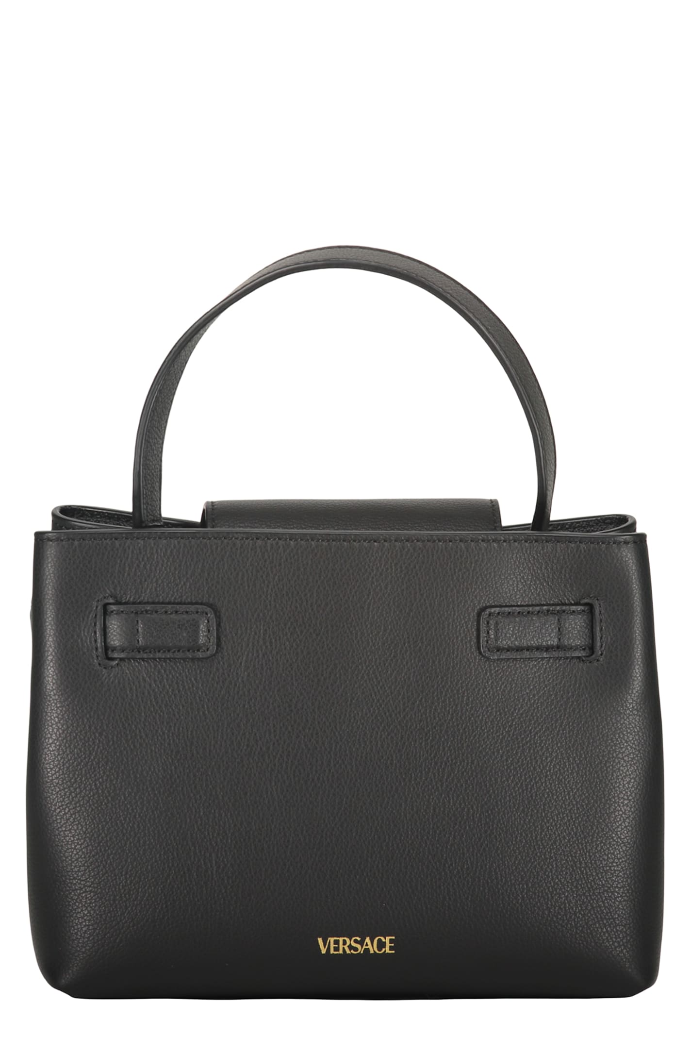Versace Elegant Black Leather Bag With Golden Closure In Black