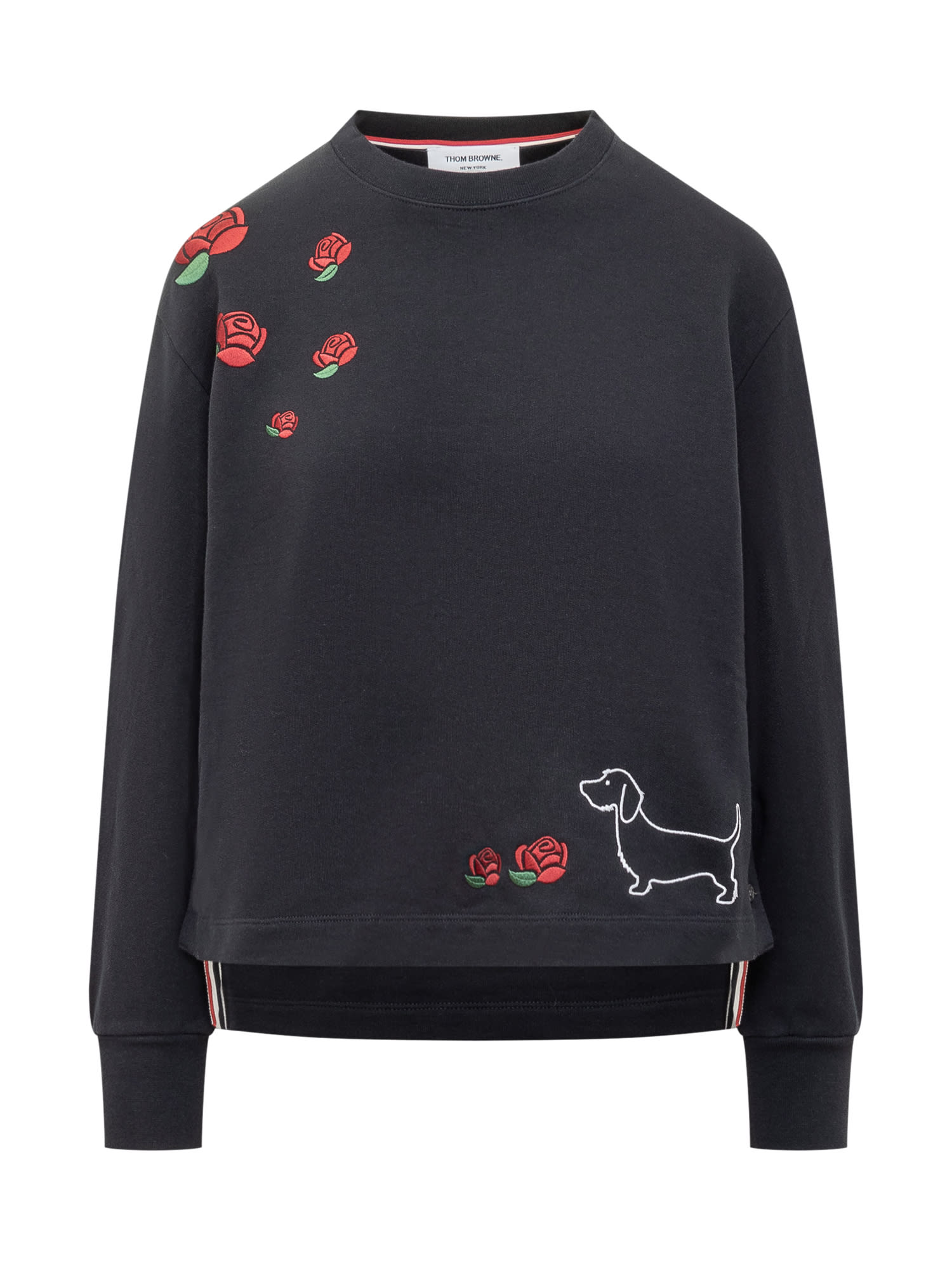 Shop Thom Browne Roses And Dog Sweatshirt In Navy