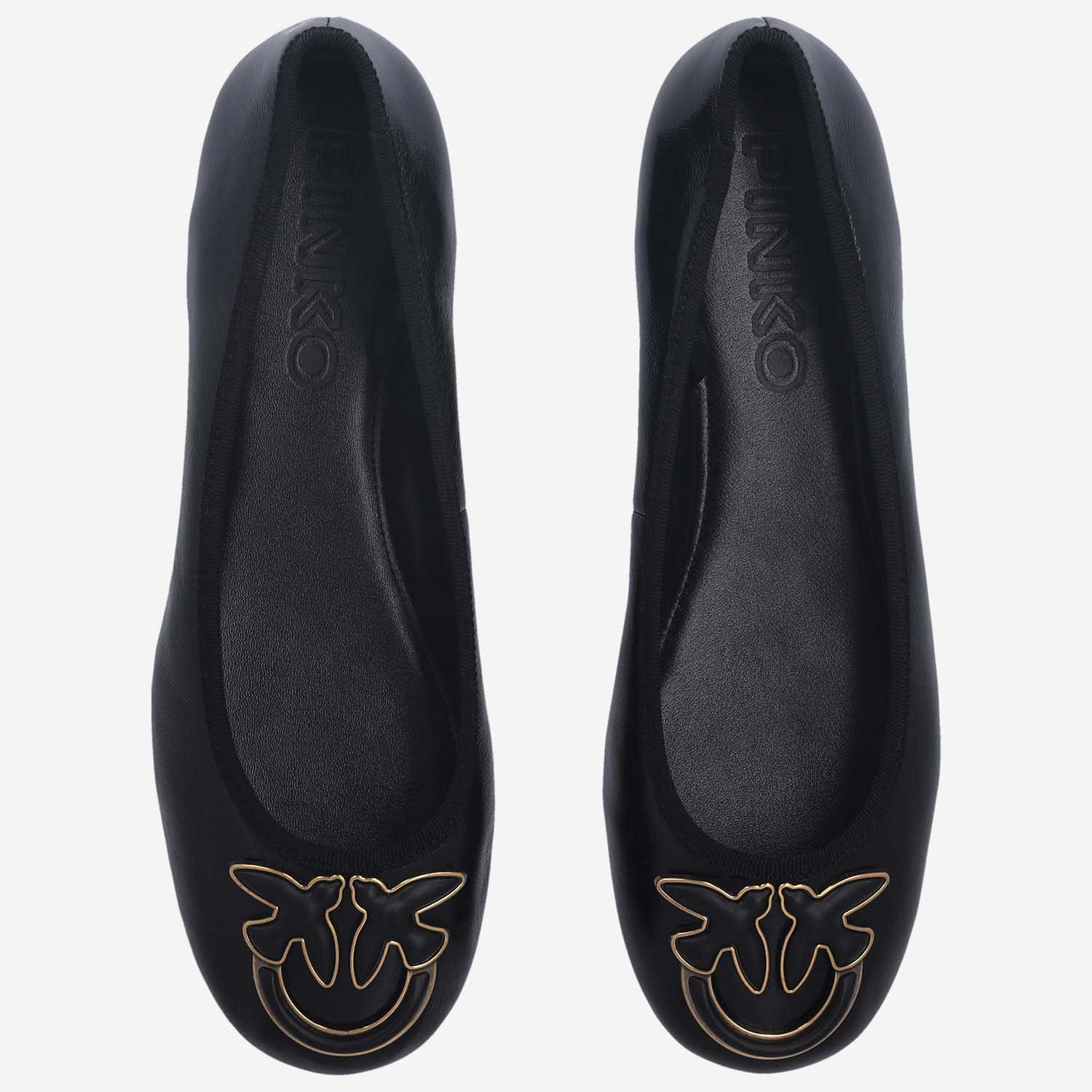 Shop Pinko Leather Ballet Flats With Logo In Black