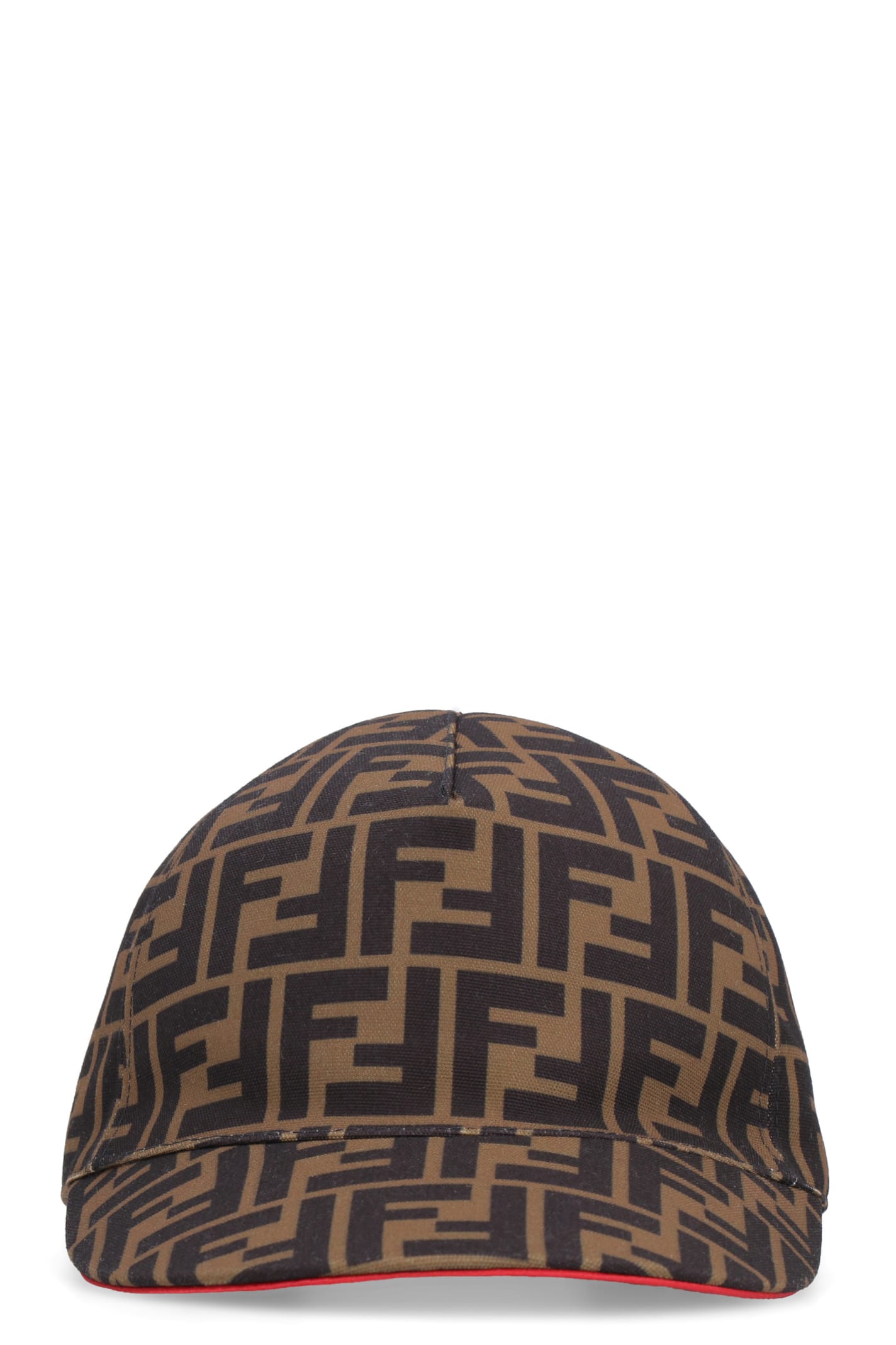 Fendi Baseball Cap With All-over Logo In Brown