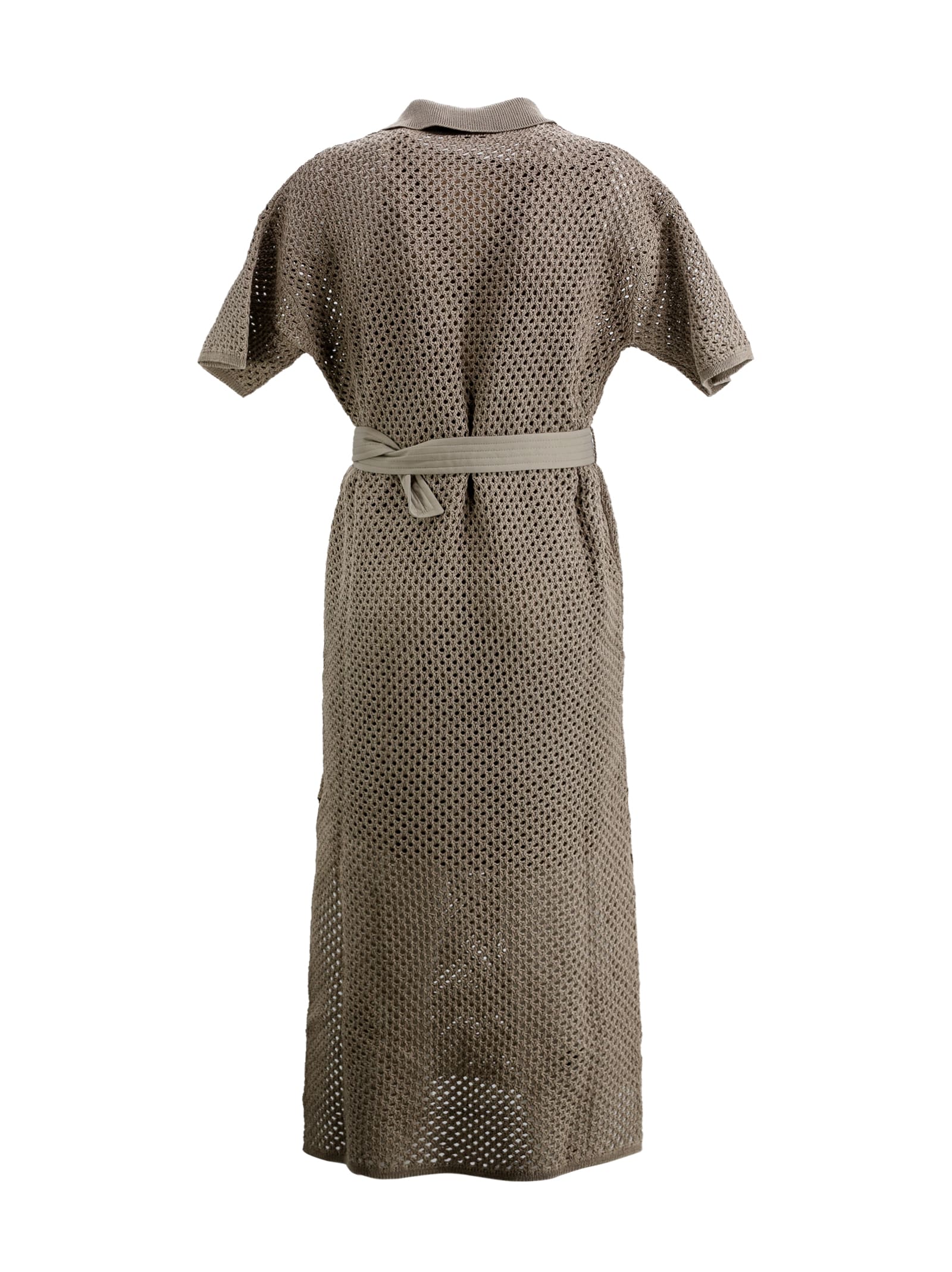 Shop Brunello Cucinelli Crochet-knit Cotton Midi Dress In Nutshell