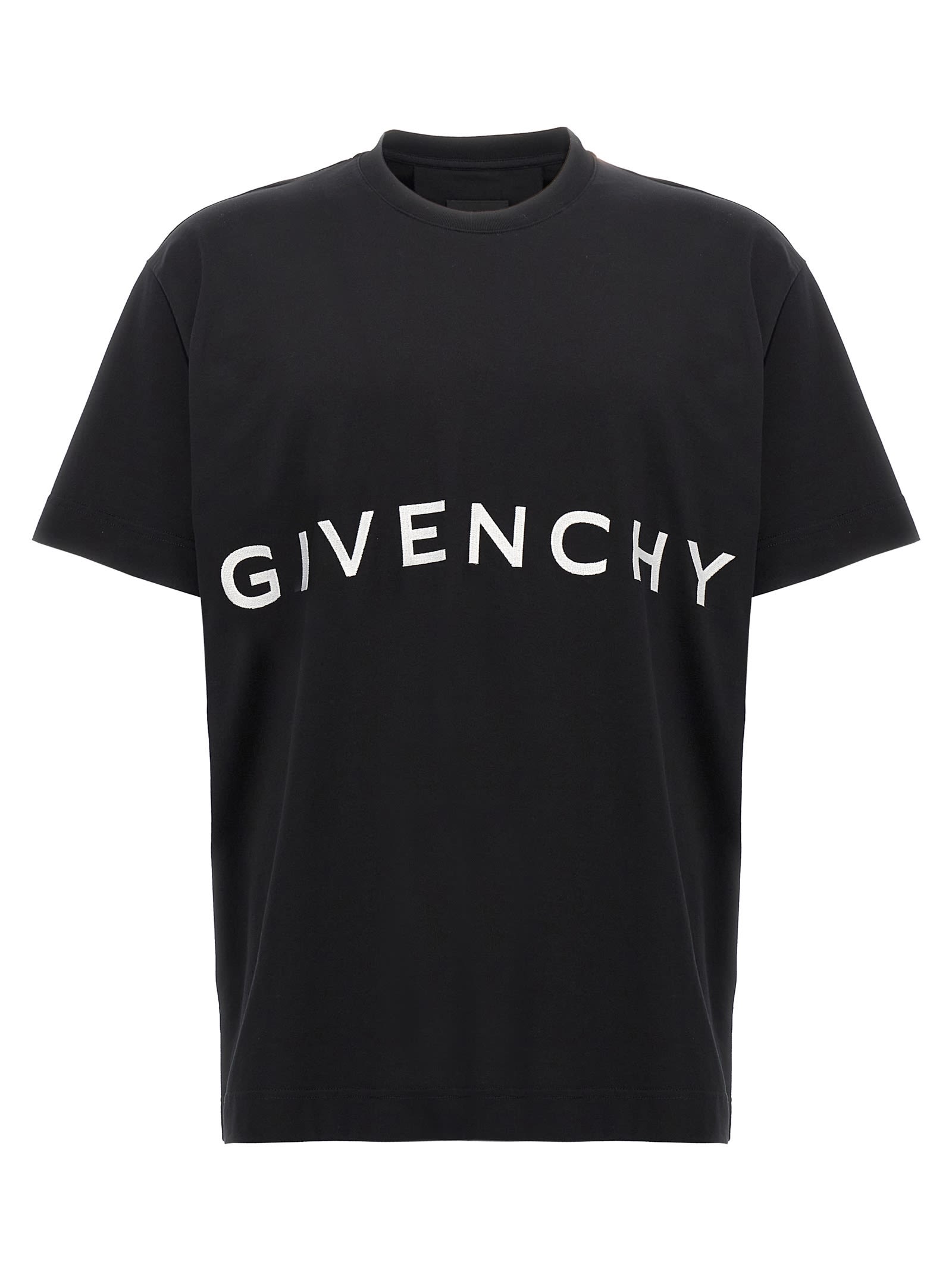 Shop Givenchy Logo Embroidery T-shirt In White/black