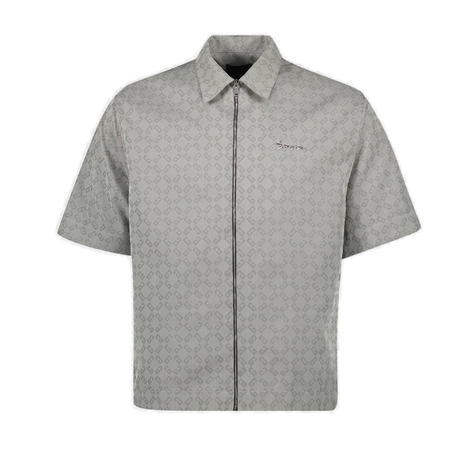 Givenchy Gray Monogram 72 Jacquard Zipped Shirt In Nero