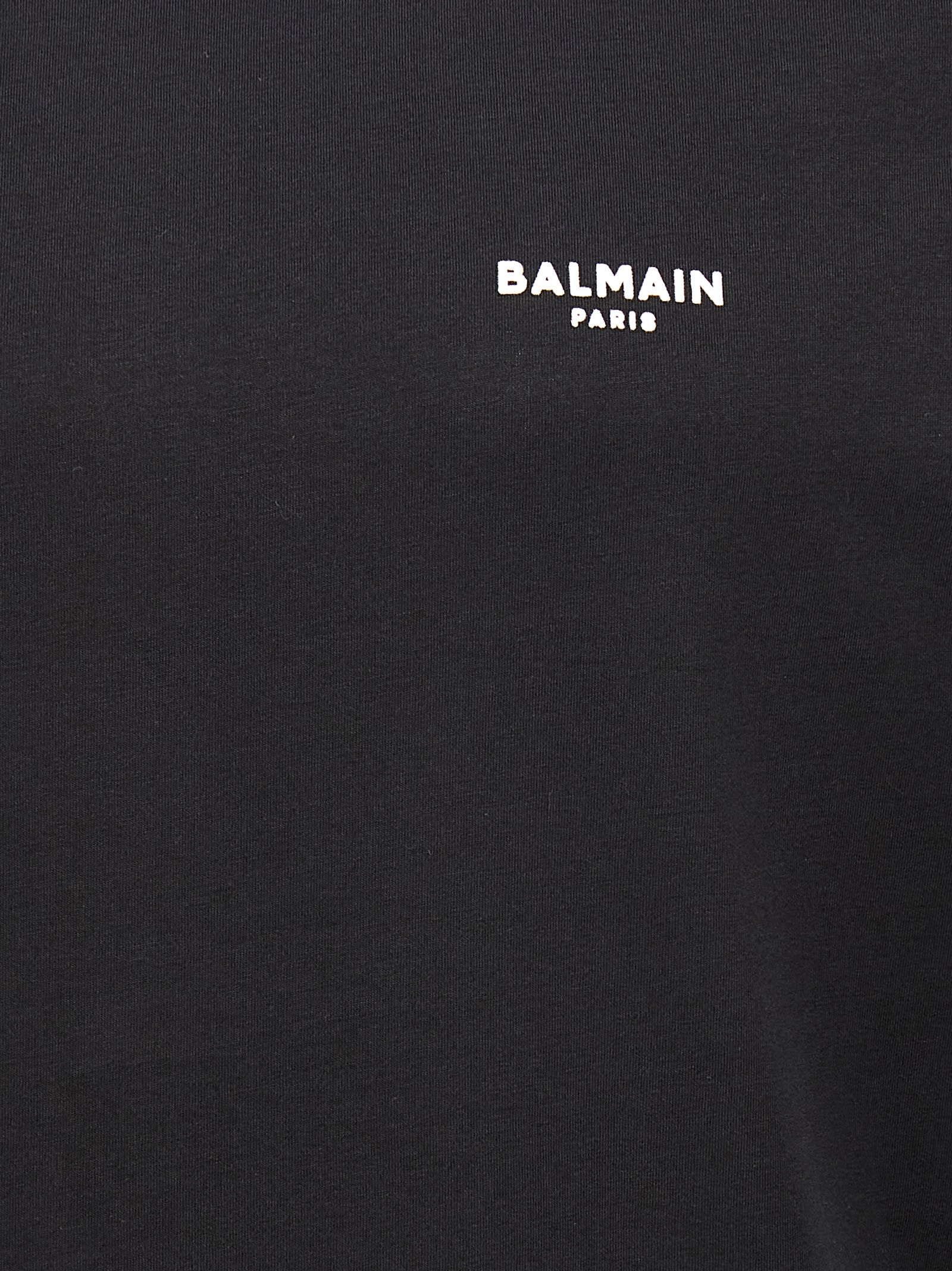 Shop Balmain Flocked Logo T-shirt In Eab Noir Blanc