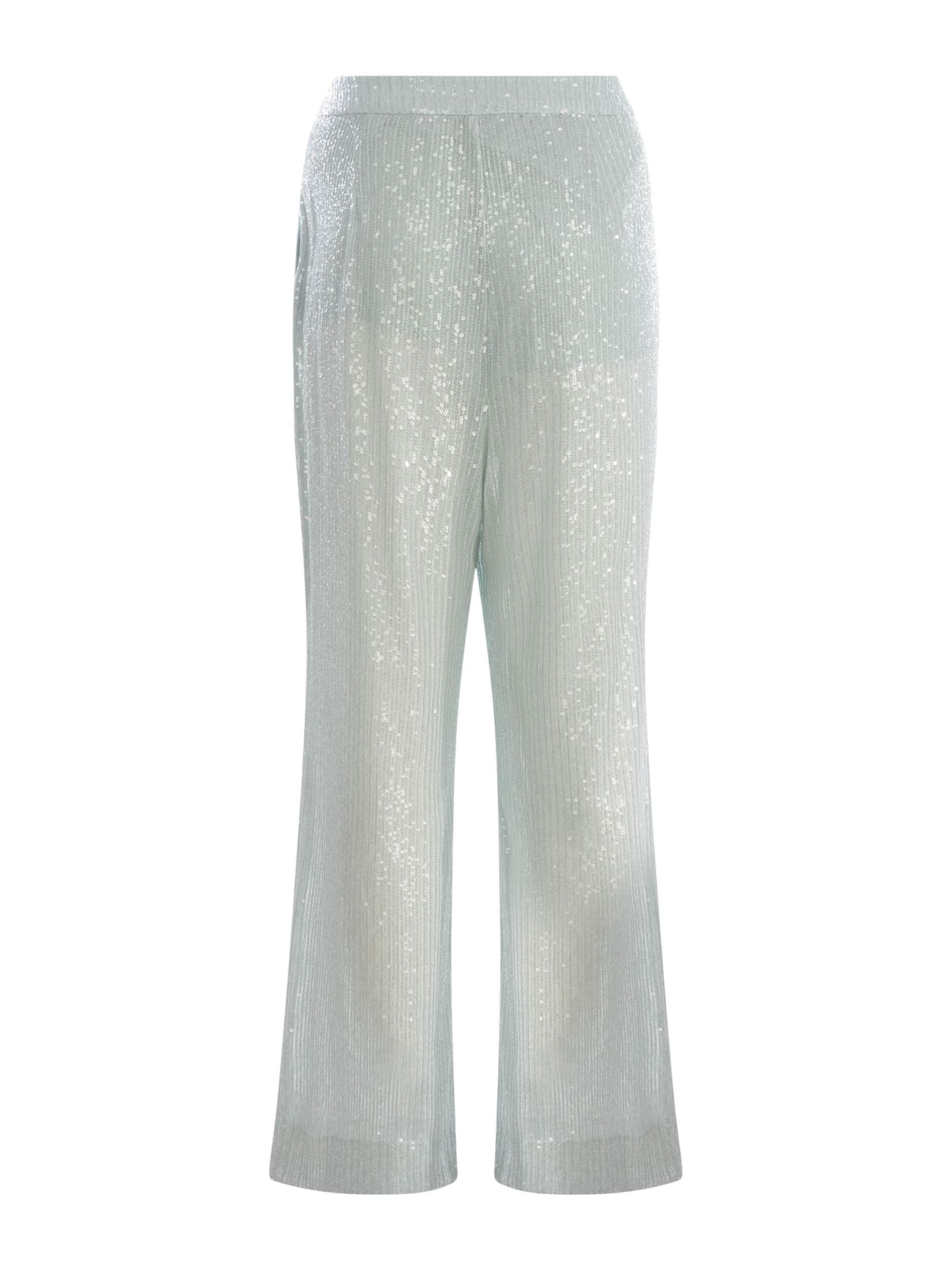 Rotate Birger Christensen Mesh Pant With Sequined Embroidery In Azzurro Chiaro