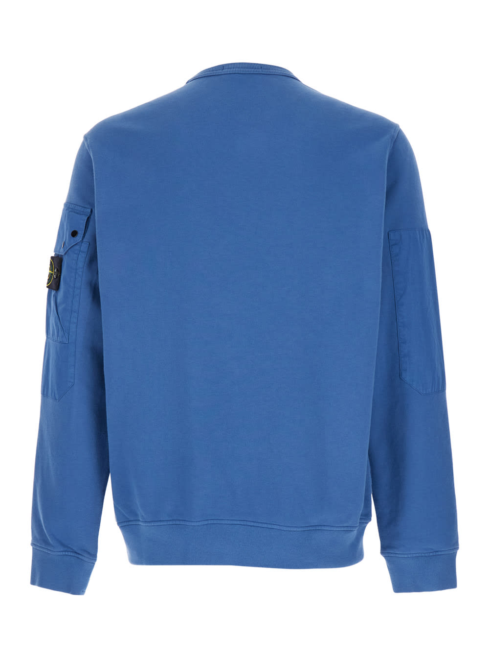 Shop Stone Island Blue Crewneck Sweater With Patch Pocket In Cotton Man