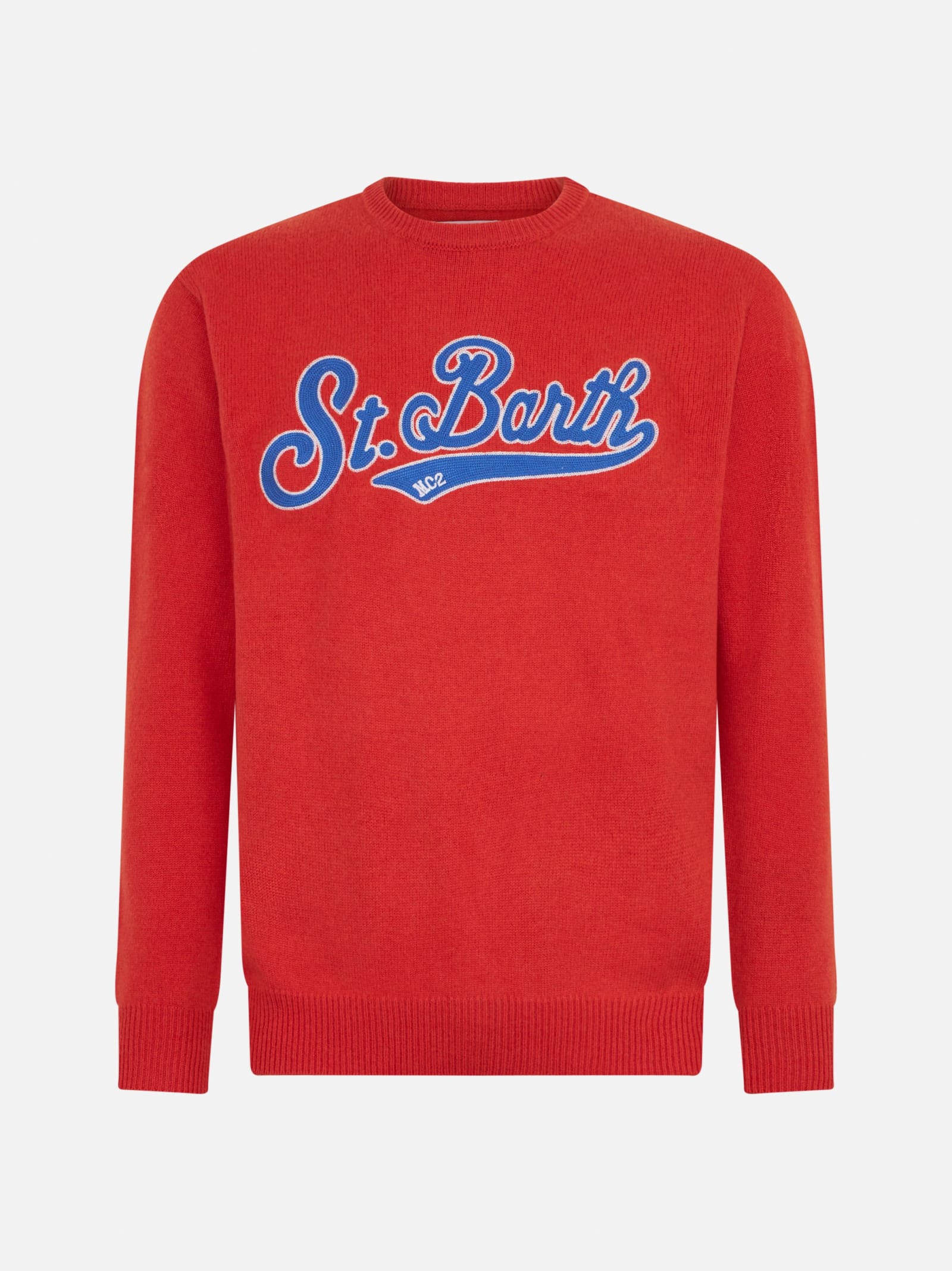 MC2 SAINT BARTH MAN CREWNECK ORANGE SWEATER WITH ST. BARTH EMBROIDERY 