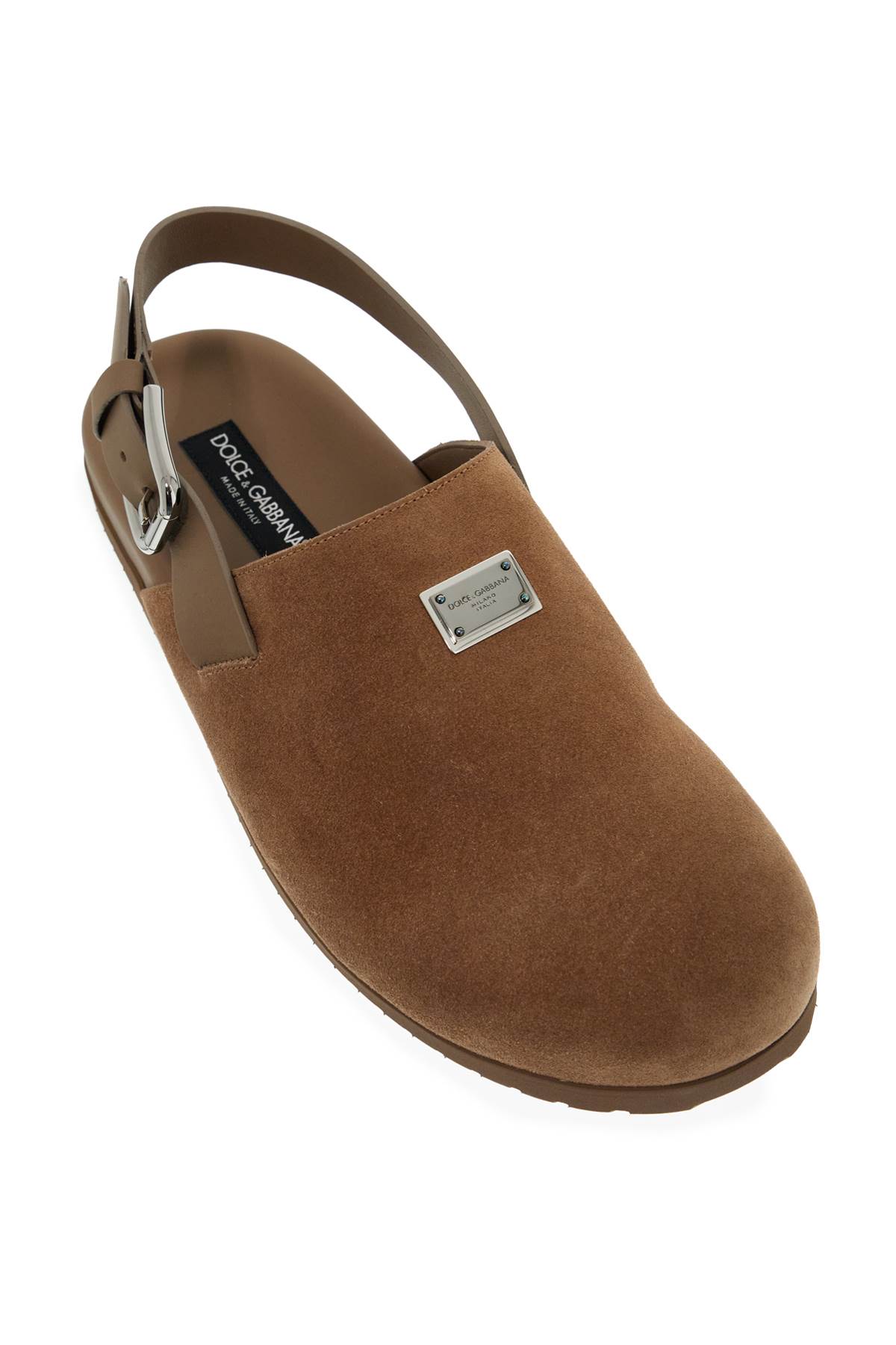 Shop Dolce & Gabbana Suede Leather Clogs With Logo Plate In Nocciola (brown)