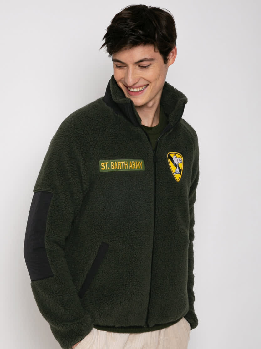 Mc2 Saint Barth Sherpa Jacket With Snoopy Patch Peanuts® Special Edition In Green