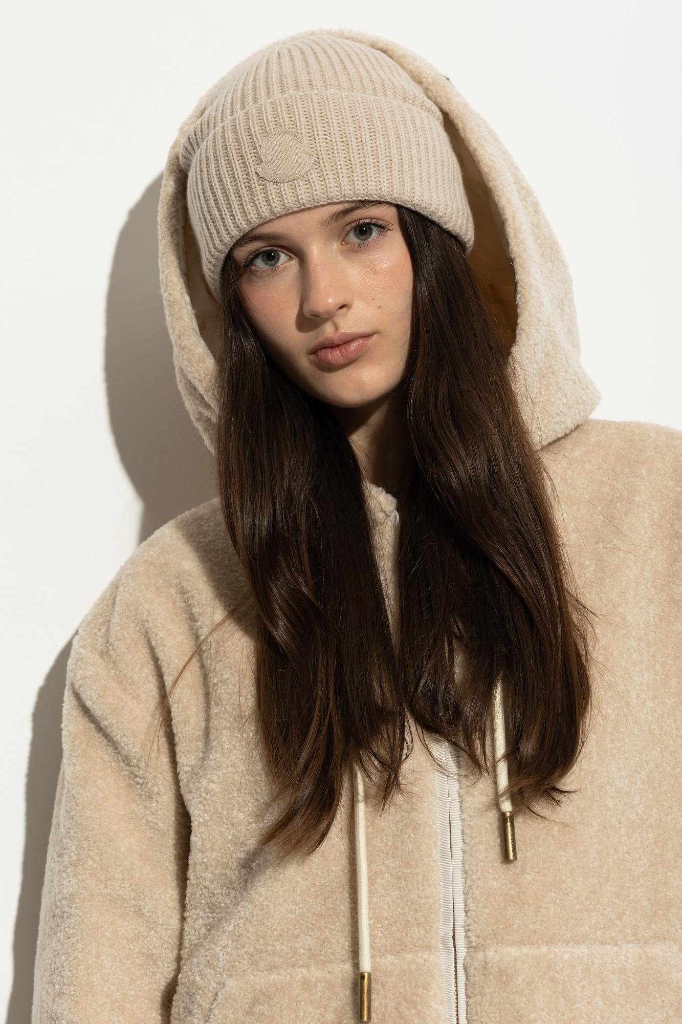 Moncler Cashmere Ribbed Knit Beret With Turn-up Brim In Neutral
