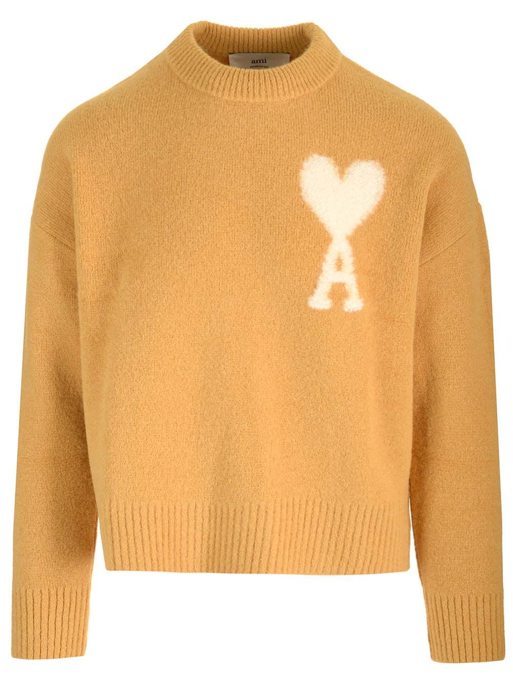 Shop Ami Alexandre Mattiussi Ami De Coeur Crew Neck Sweater In Yellow