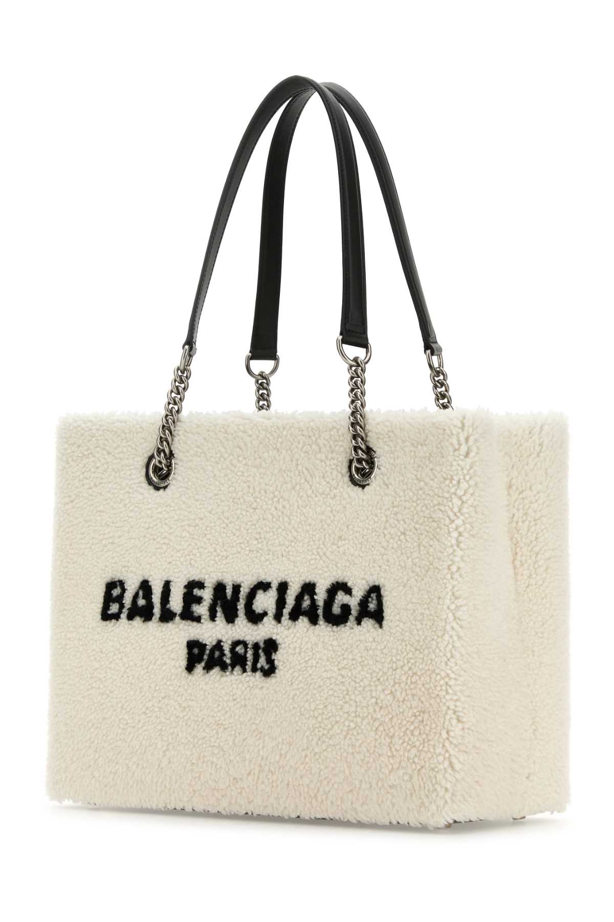 Shop Balenciaga White Shearling Duty Free M Handbag In Natural