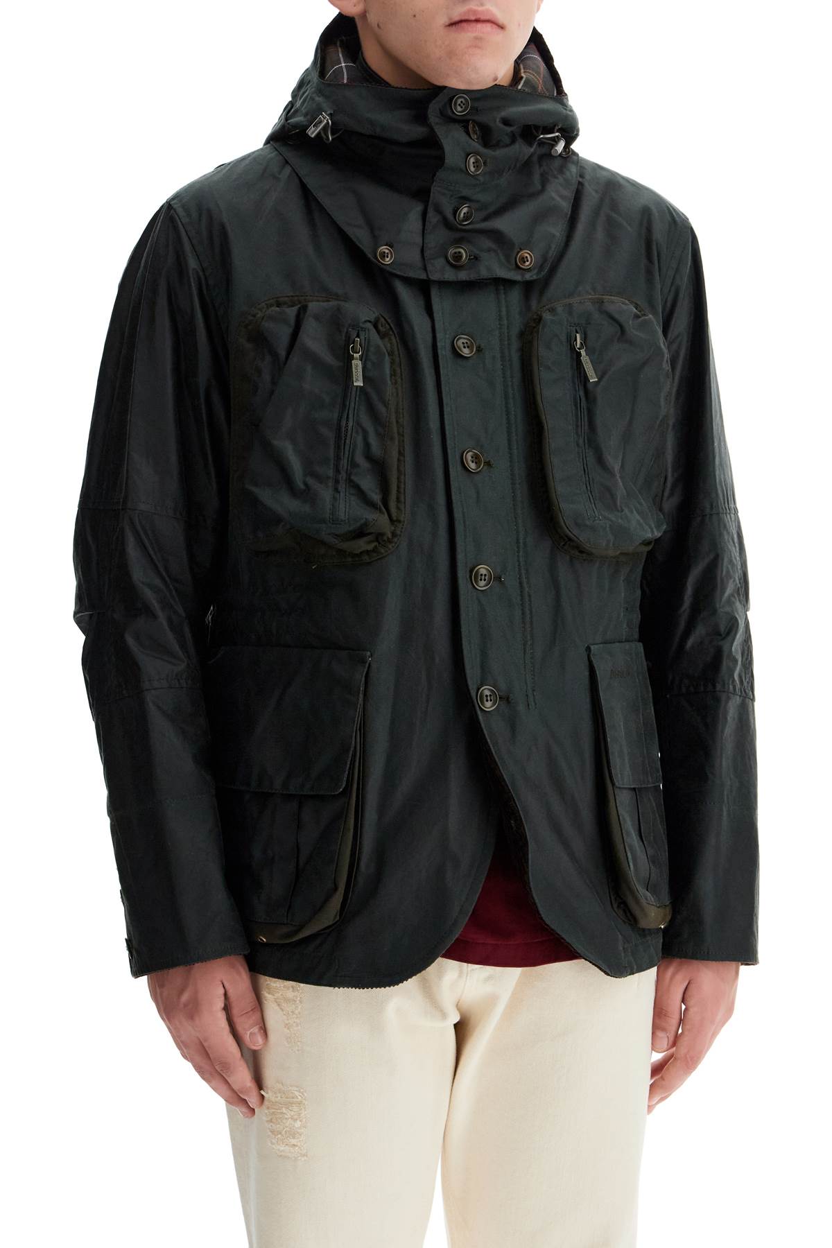 Shop Barbour Outland Waxed Jacket In Sage (green)