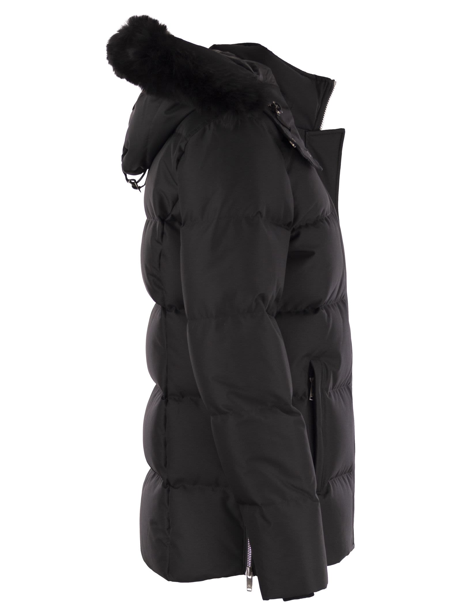 Shop Moose Knuckles Cloud 3q - Down Jacket With Hood And Fur In Black