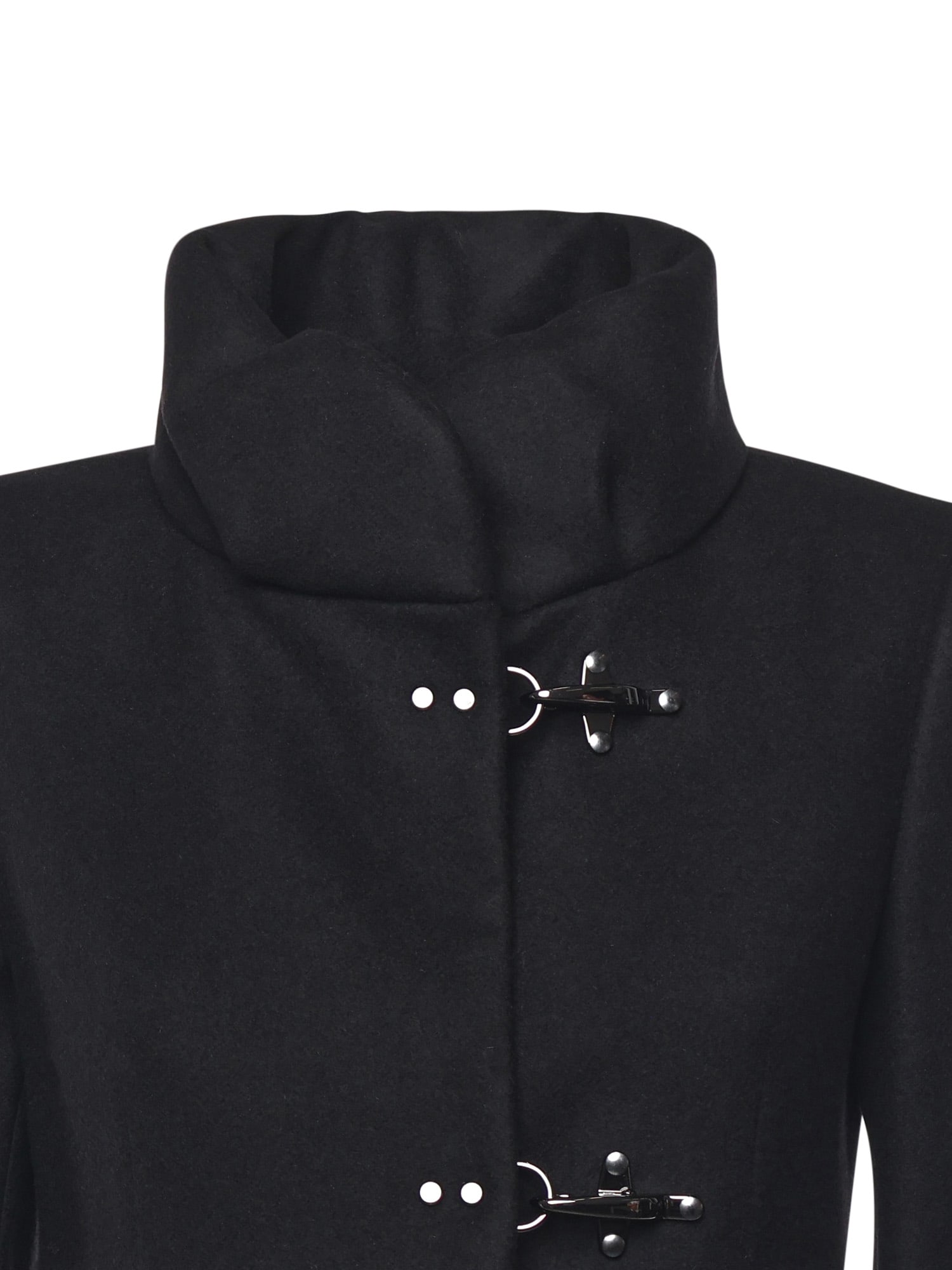 Fay Structured Black Coat With Stand-up Collar And Toggle Closures In Black