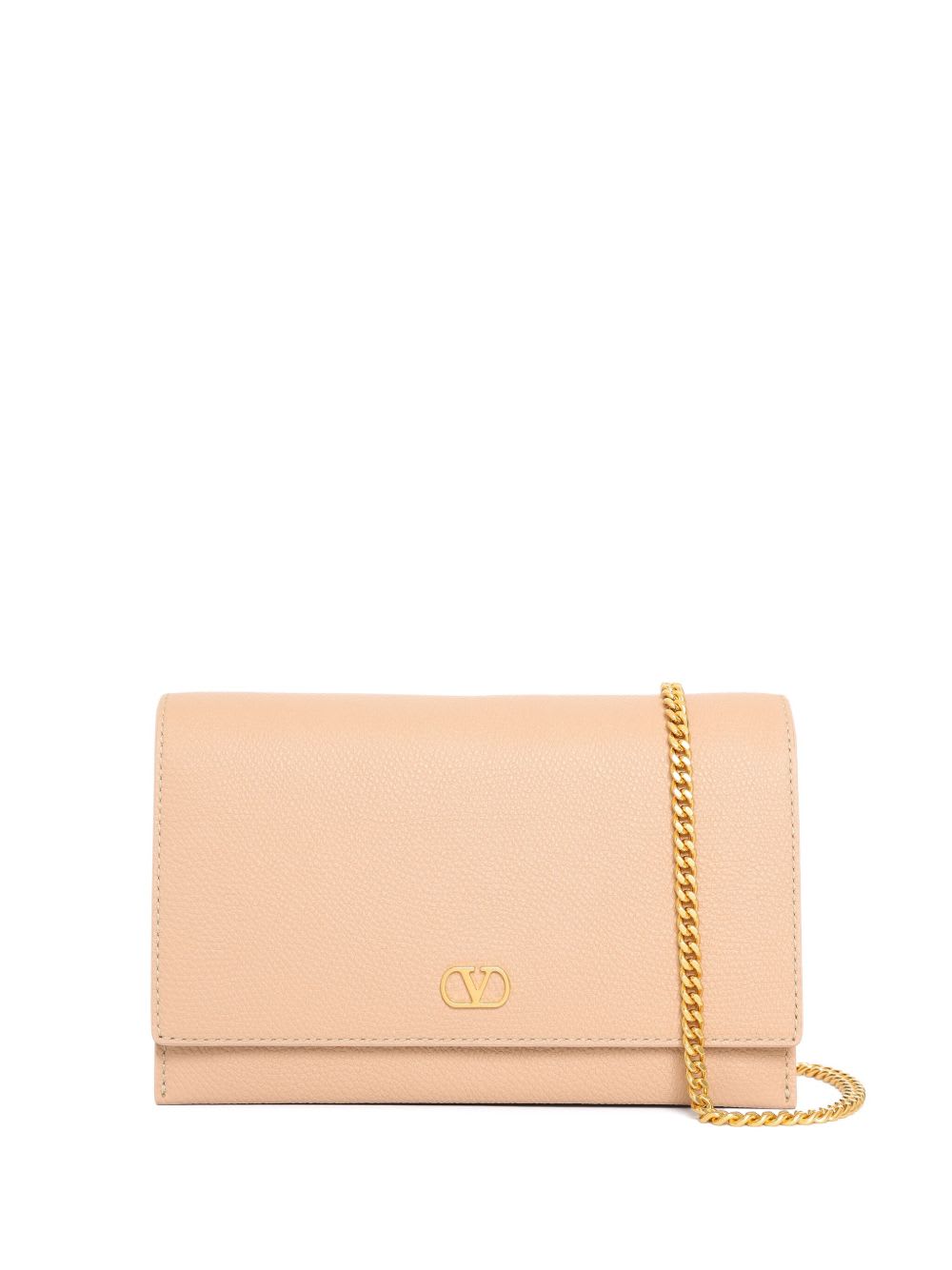 Valentino Vlogo Signature Leather Wallet On Chain In Neutral
