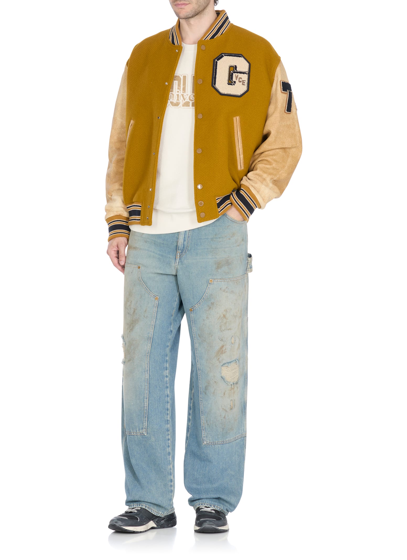 Golden Goose Ivory Cotton Sweatshirt With Contrasting Logo In Multi