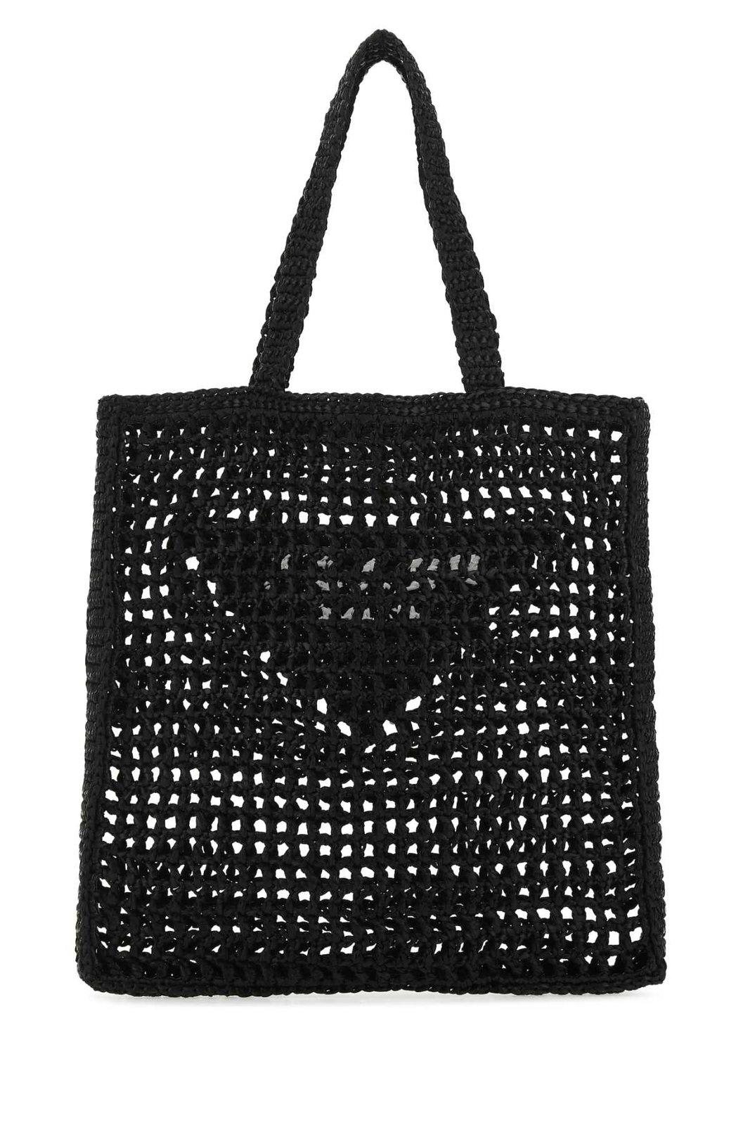 Shop Prada Logo Embroidered Woven Tote Bag In Nero