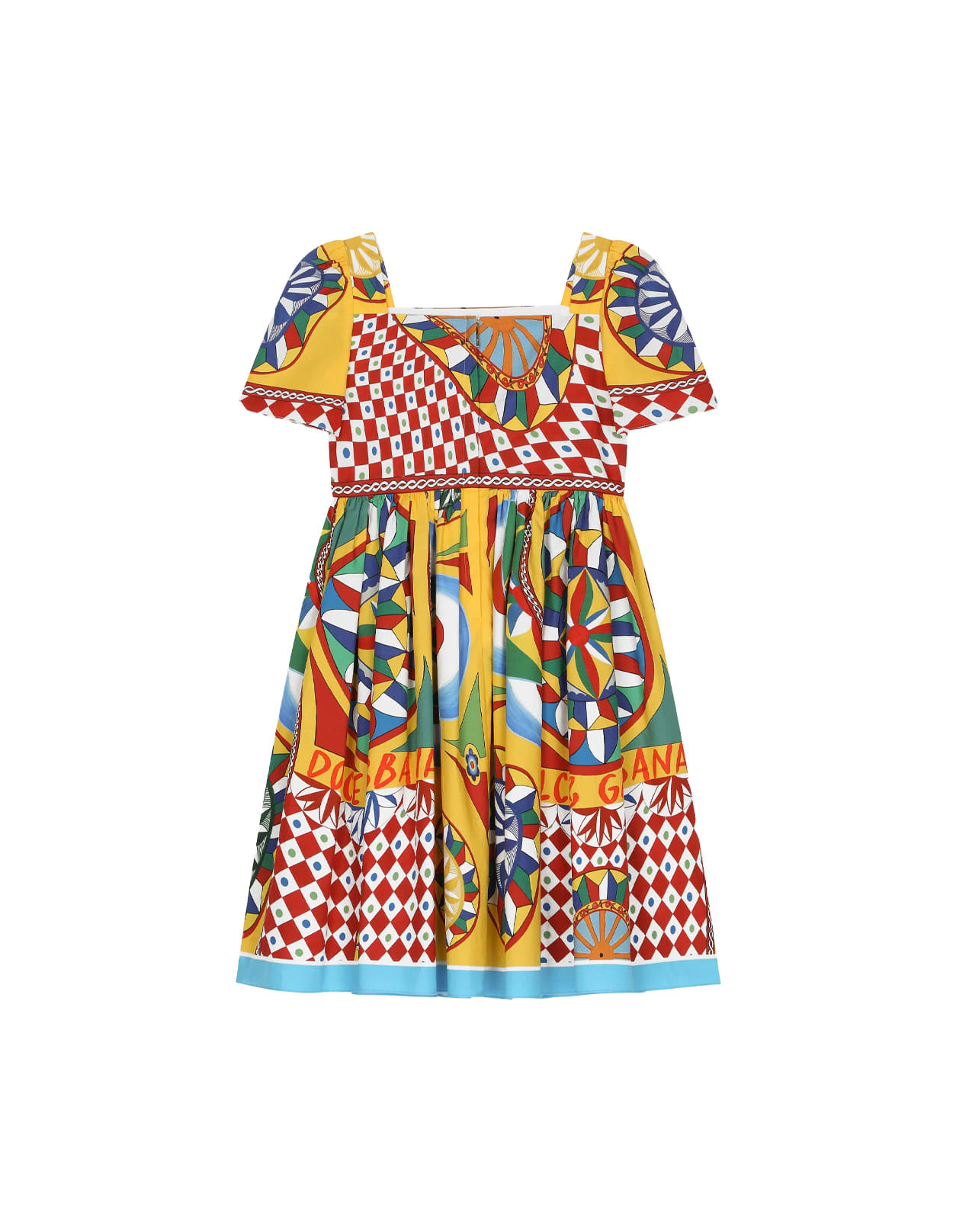 Shop Dolce & Gabbana Short Sleeved Dress In Poplin With Cart Print In Multicolour