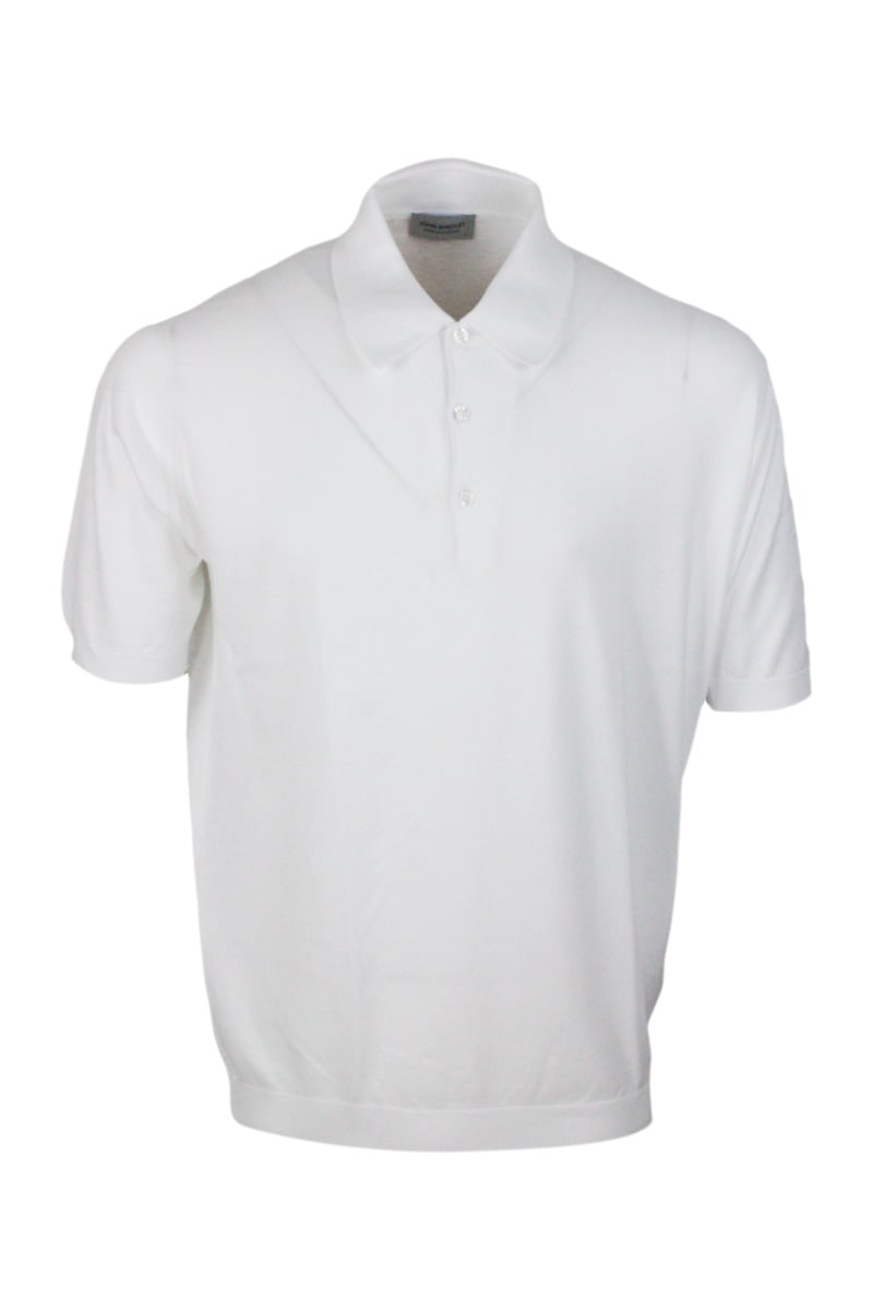 Shop John Smedley Short-sleeved Polo Shirt In Extra-fine Cotton Thread With Three Buttons In White