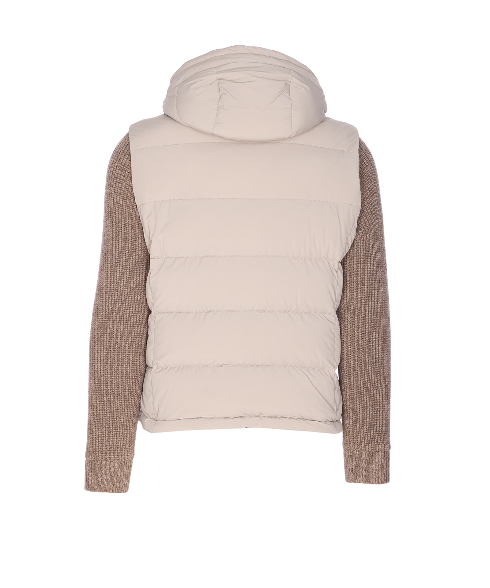 Moorer Quilted Jacket Hood Knitted Sleeves In Neutral