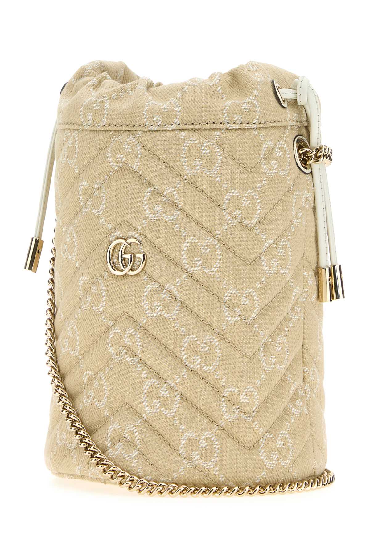 Gucci Gg Denim Small Gg Marmont Bucket Bag In Neutral
