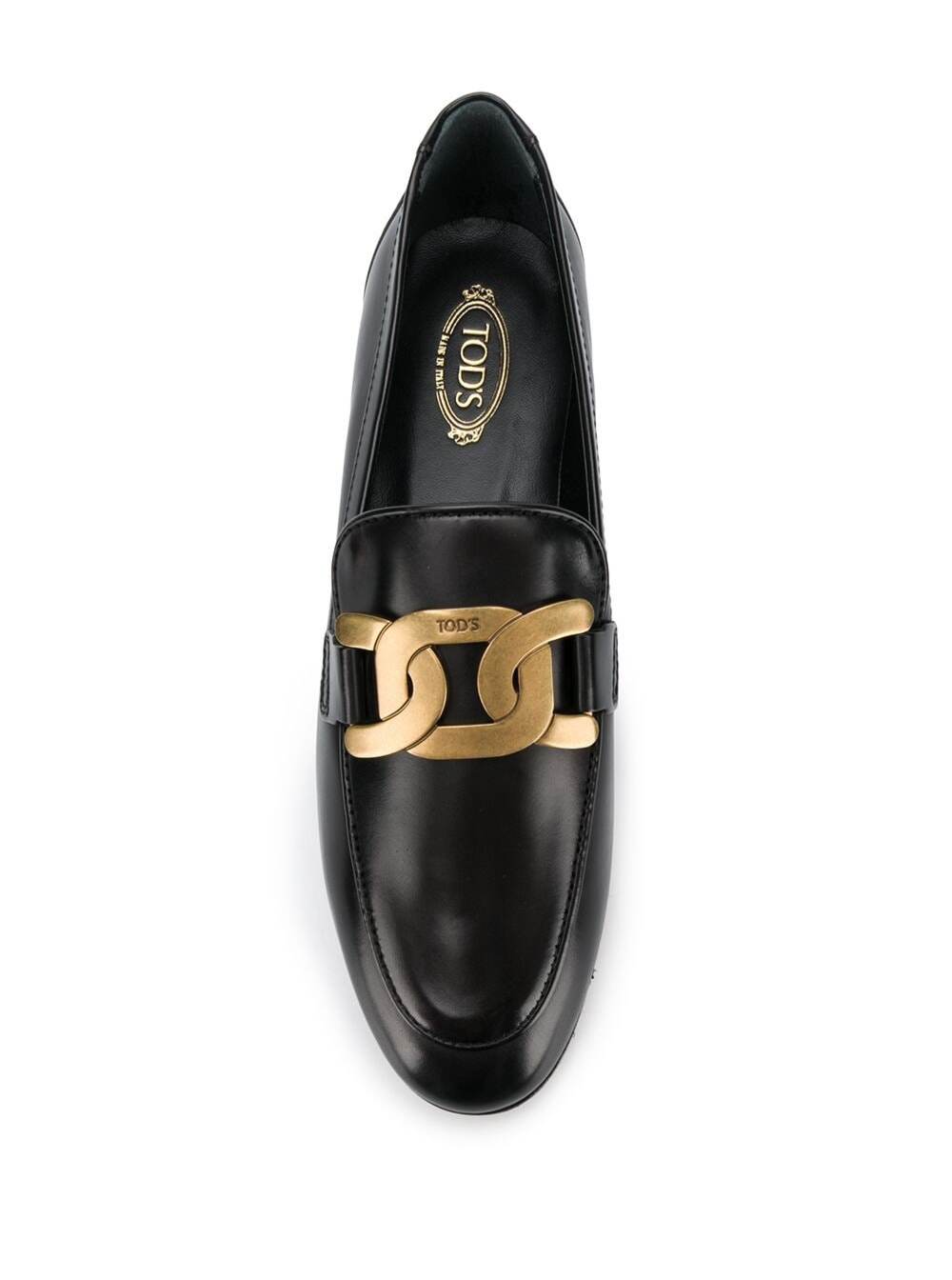 Shop Tod's Flat Chain Black Leather Loafers Tods Woman