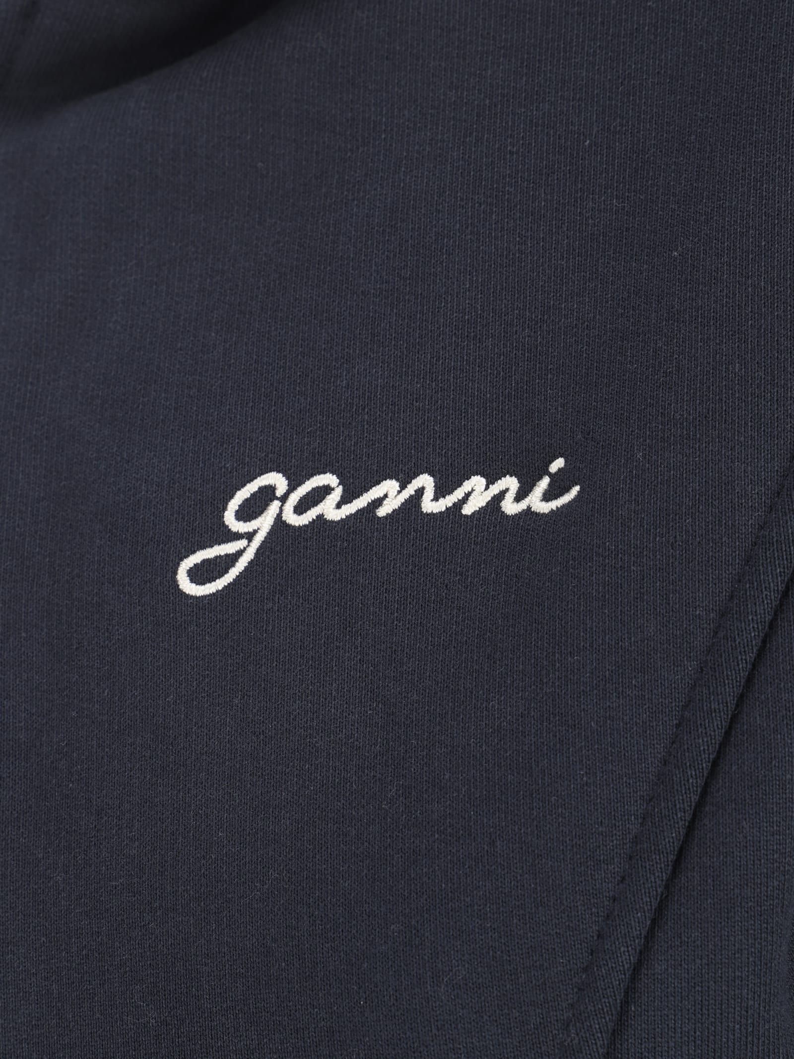 Ganni Slim-fit Hoodie With Structured Silhouette In Sky Captain