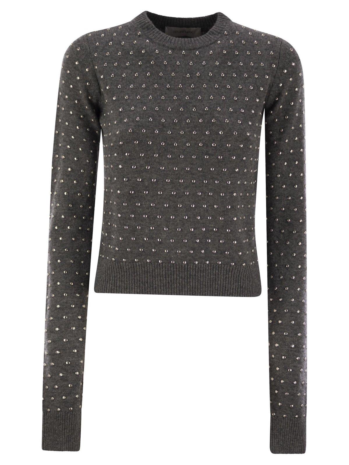 Shop Sportmax Embellished Crewneck Long-sleeved Jumper In 009 Antracite