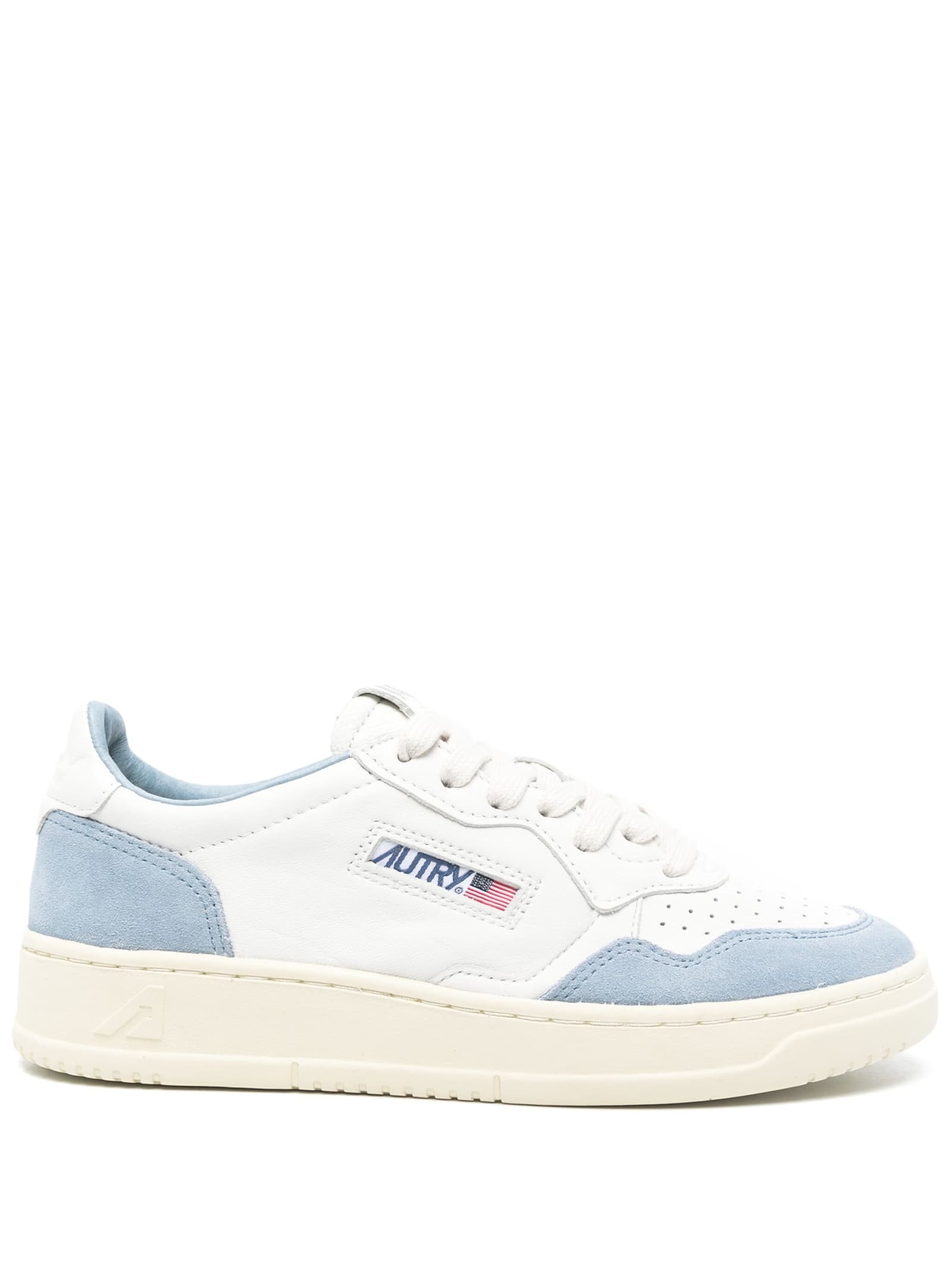 Medalist Low Sneakers In White Leather And Light Blue Suede