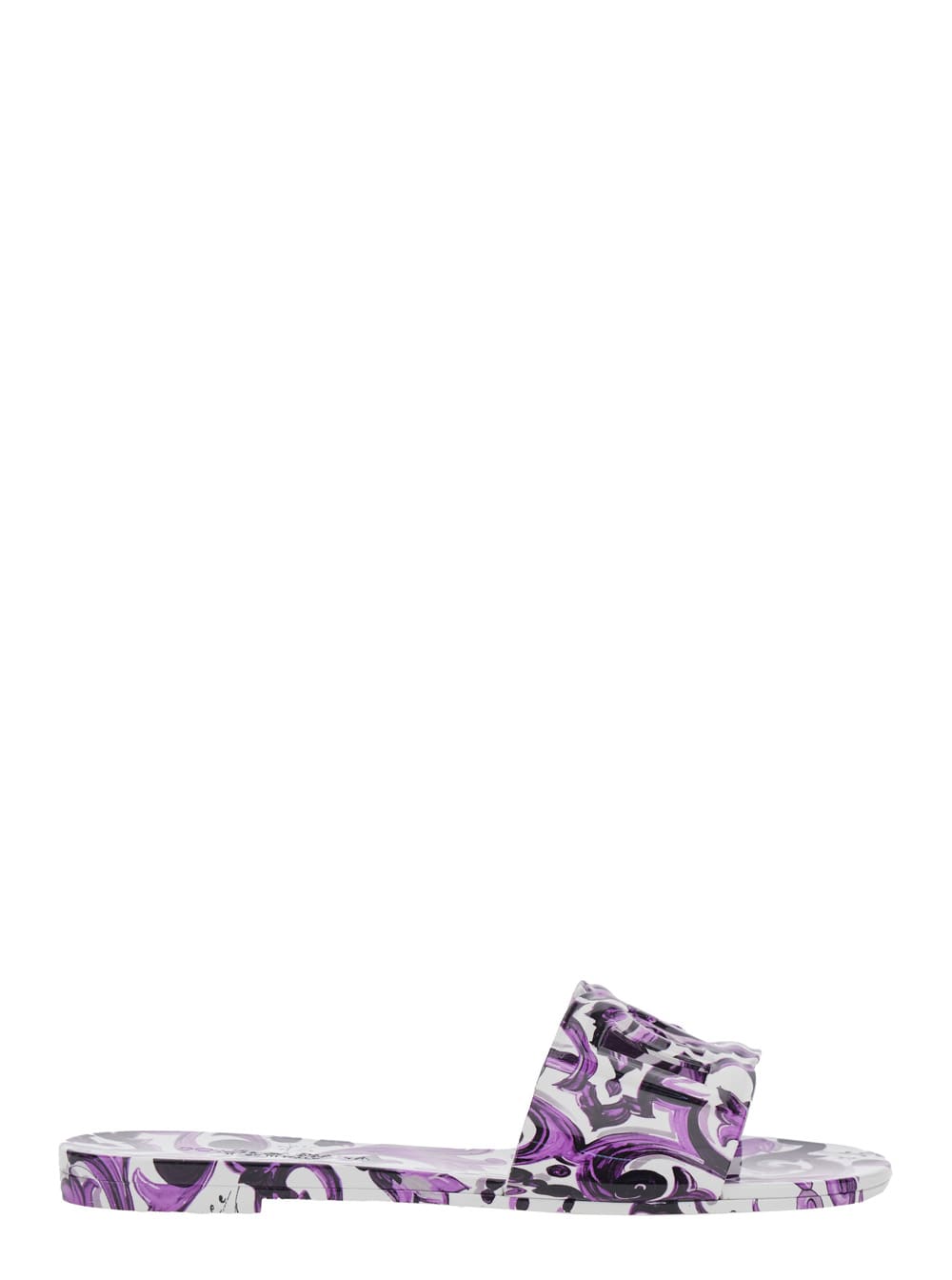 Dolce & Gabbana Multicolor Sandals With All-over Maiolica Print And Round Open Toe In Tech Fabric Woman In Purple