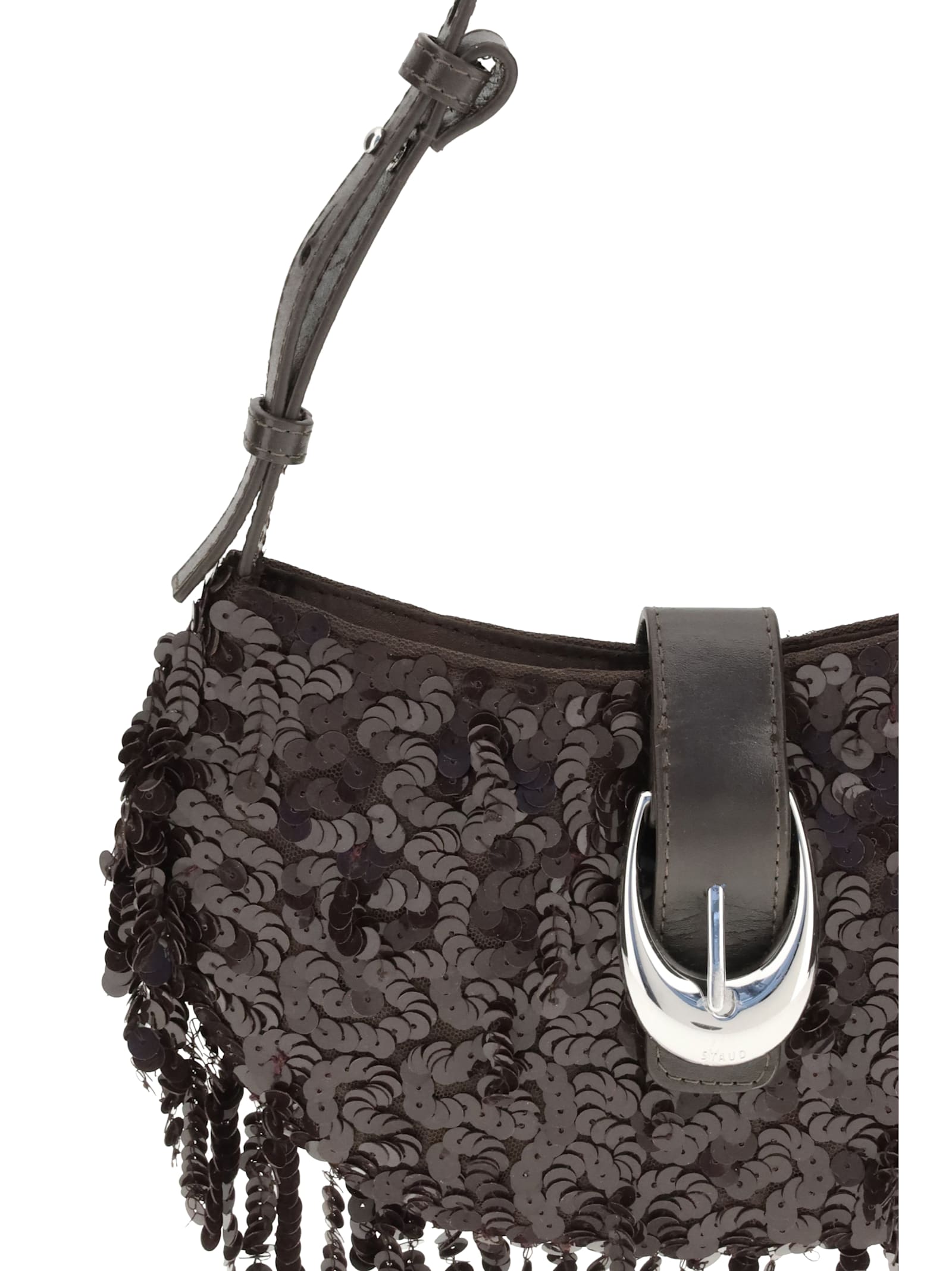 Staud Chic Sequin Shoulder Bag With Adjustable Strap In Brown